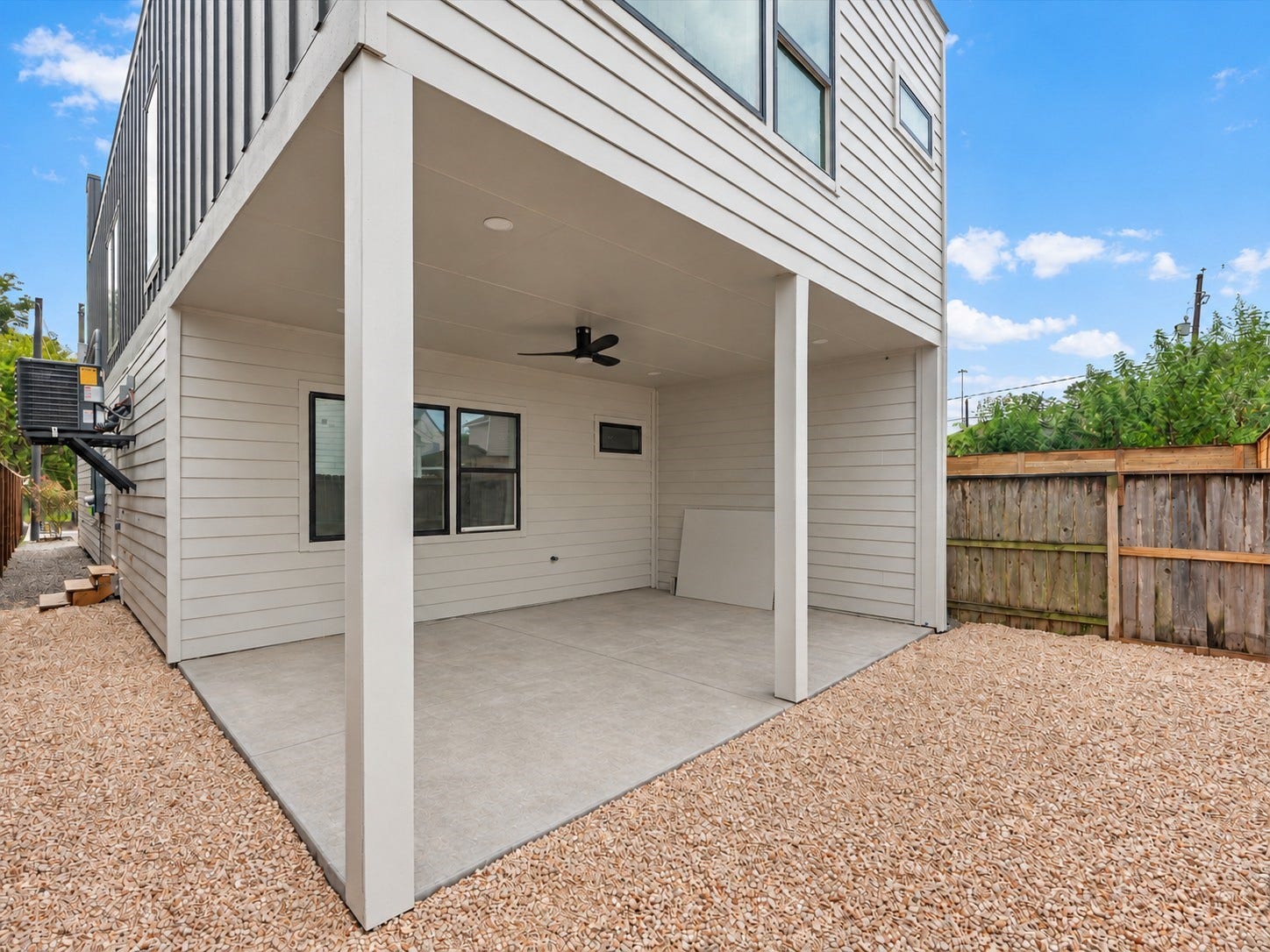 3307 Delhi Street, Houston, TX 77022 Covered Patio, pebble stone for low maintenance, plenty of room for an outdoor kitchen