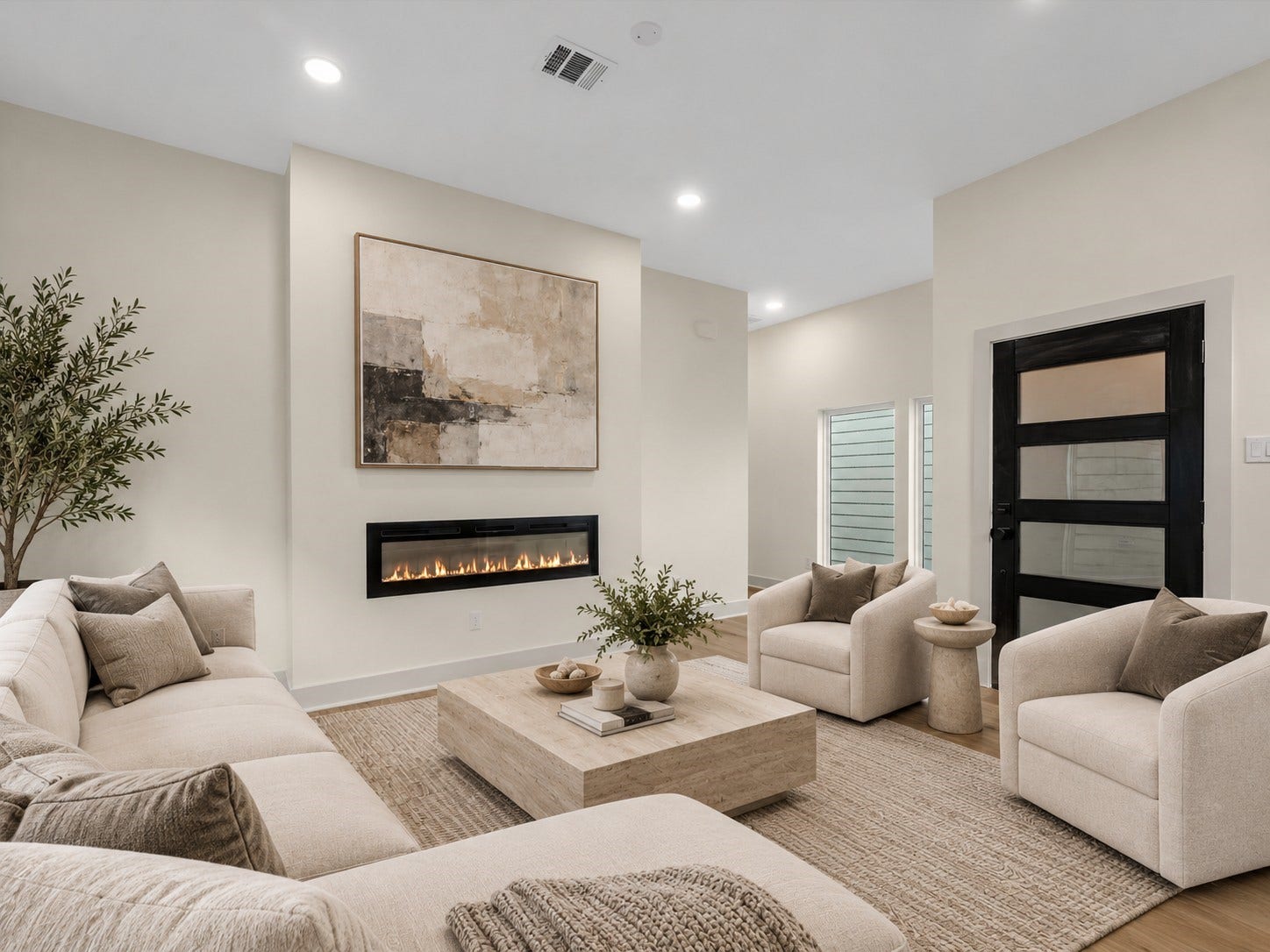 3307 Delhi Street, Houston, TX 77022 Unit #2: Living Room with beautiful fireplace **Virtually Staged