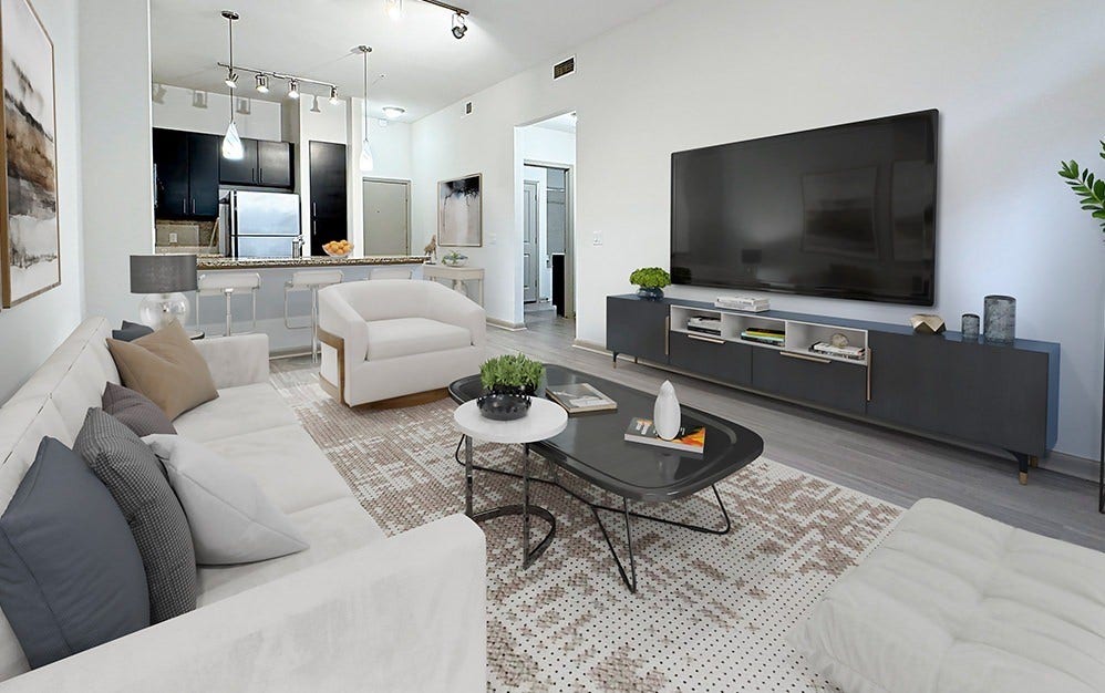 2700 Brazos Street, #1411, Houston, TX 77006 Open space between living room and kitchen to make the room feel bigger
