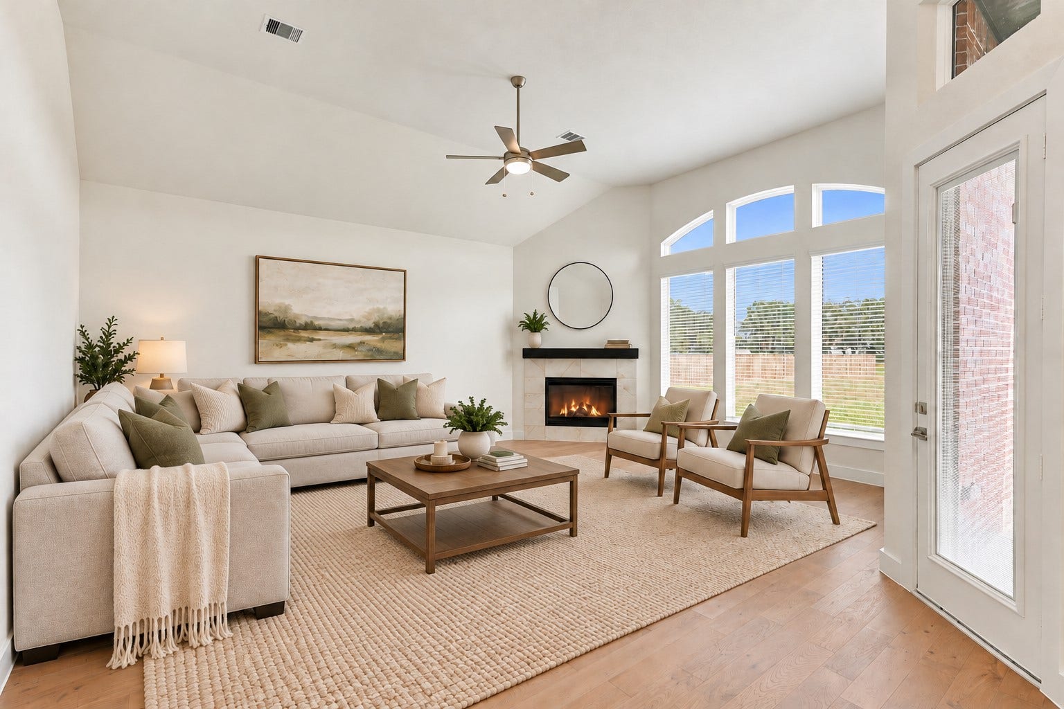 1051 Lakeland Circle, Rosharon, TX 77583 WOW FACTOR IS IN THE WINDOWS! Prepare to be AMAZED by this SPECTACULAR FAMILY ROOM showcasing SOARING CEILINGS, a DRAMATIC ARCHED TRANSOM WINDOW & TOWERING WALL OF WINDOWS that fills the room with GORGEOUS NATURAL LIGHT! A CHARMING CORNER FIREPLACE creates the perfect focal point for cozy evenings, while BEAUTIFUL FLOORING adds warmth, elegance & timeless style! Imagine gathering with loved ones for the holidays, entertaining friends, or simply relaxing in this BREATHTAKING SPACE! Virtual Stage!