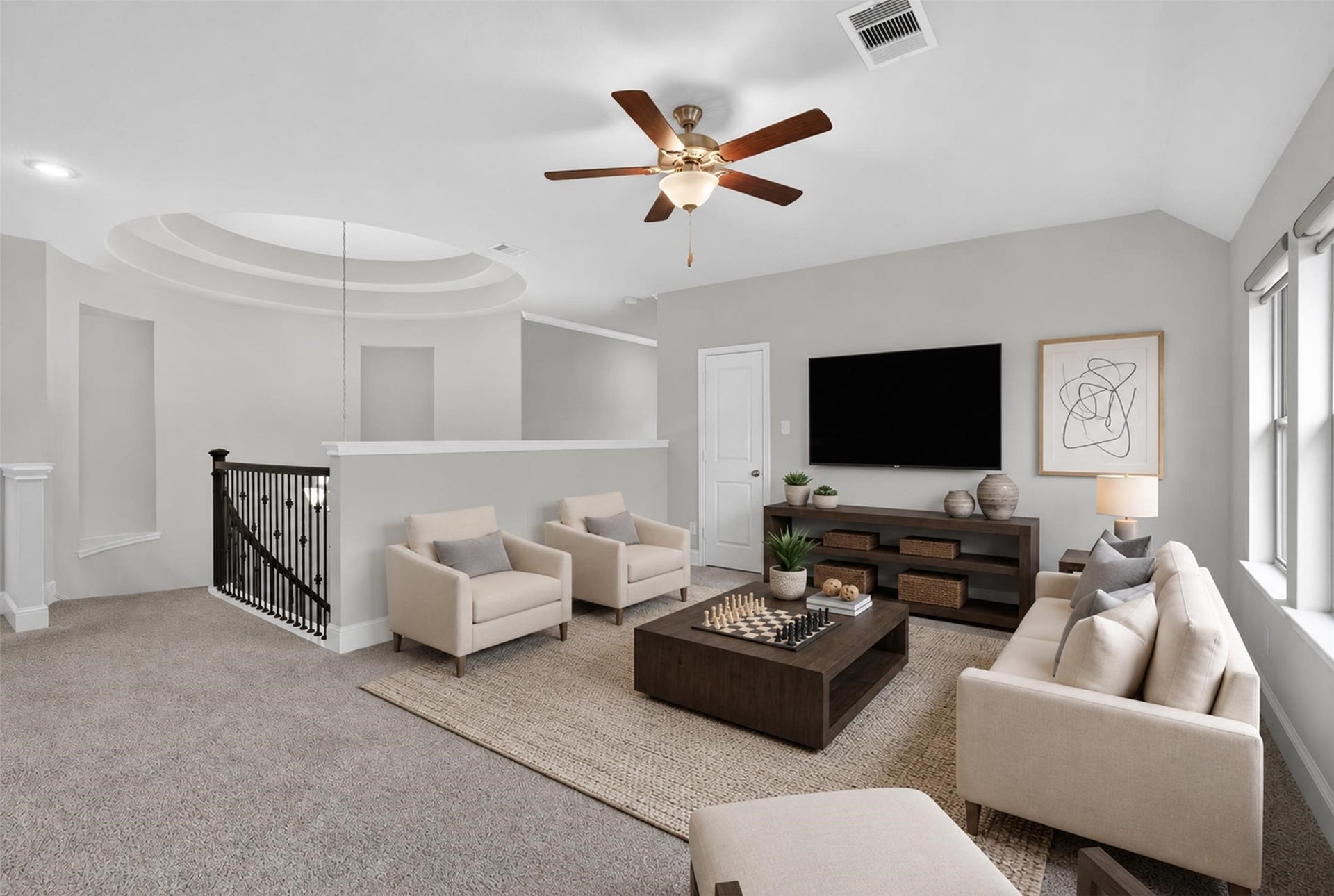 Whether used as a media room, playroom, fitness space, or additional family room, the flexible layout easily adapts to your needs. Virtually staged to help you envision the endless possibilities this flexible space offers.