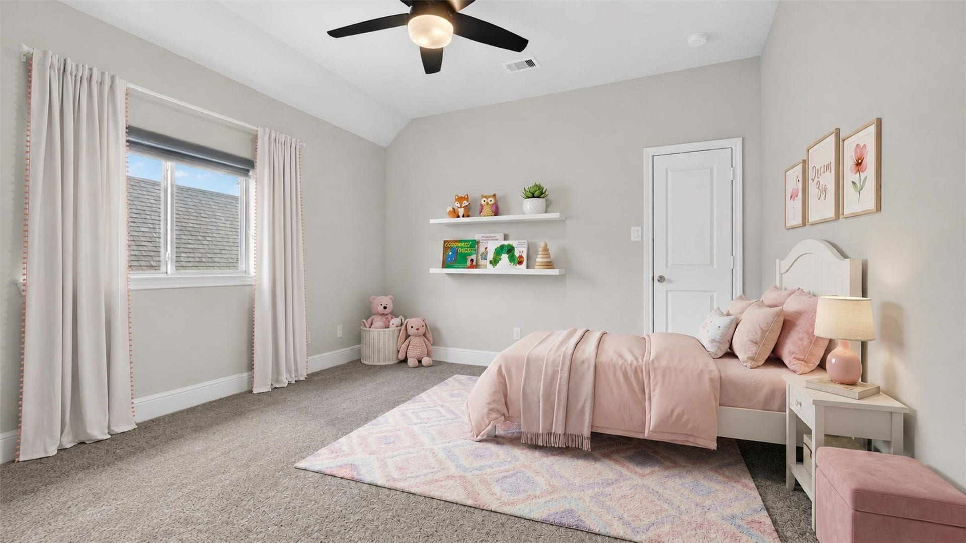 This bedroom has been virtually staged to illustrate its potential as a delightful retreat for a young child. Bright, inviting, and full of possibilities, this space is ready to evolve alongside your family's needs.