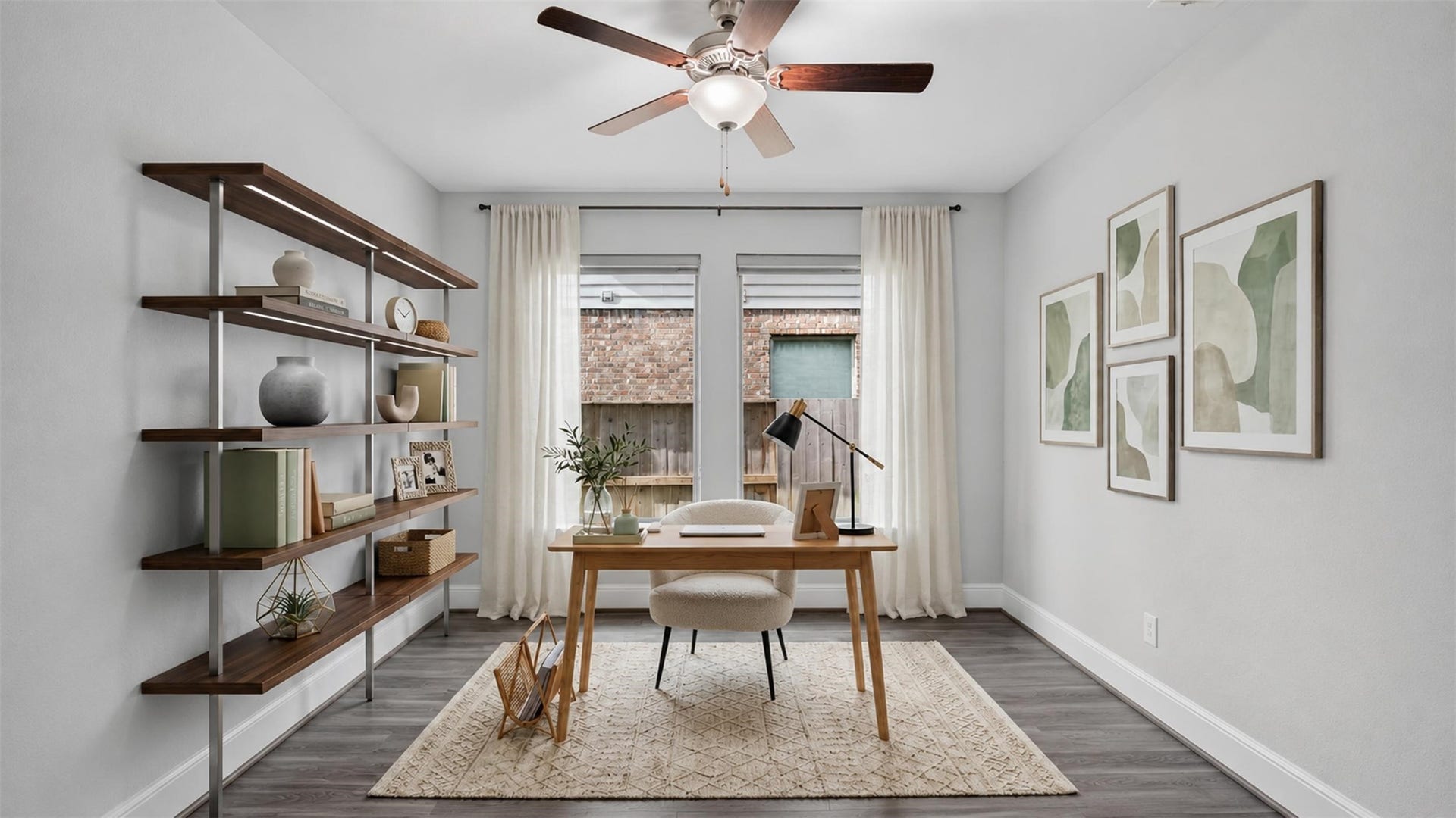 The space has been virtually staged to showcase its potential as a stylish and productive workspace and still maintaining an open and inviting feel.