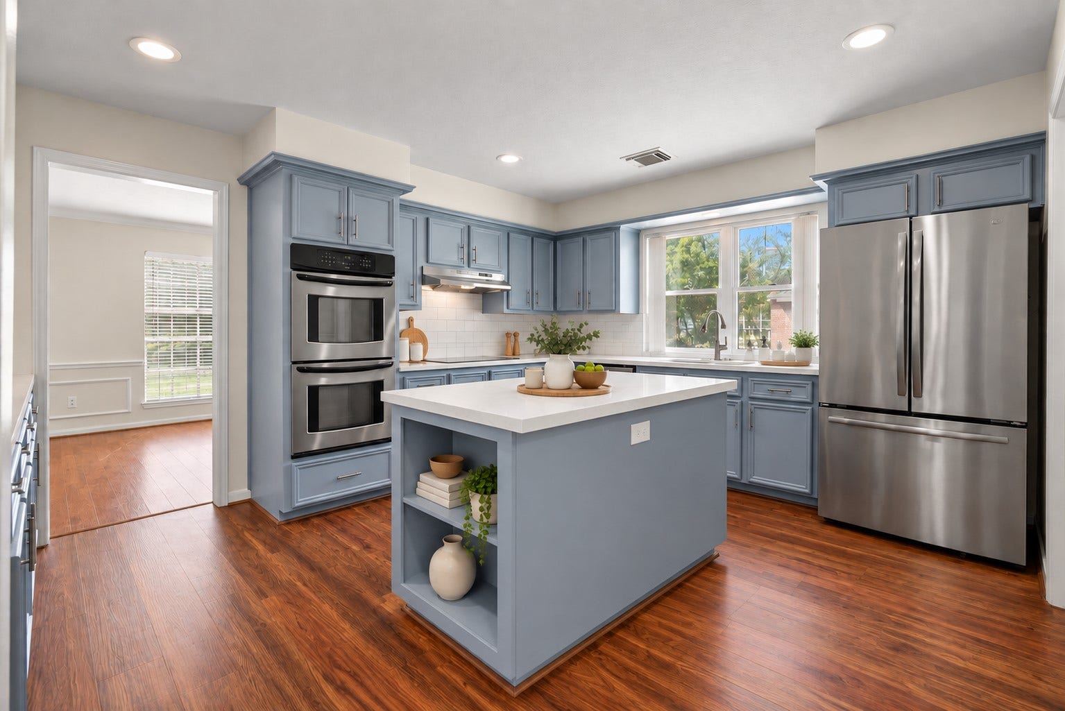 2108 Cherry Hills Drive, League City, TX 77573 The updated chef-inspired island kitchen showcases extensive countertops, rich solid wood cabinetry, stainless steel appliances and double ovens.