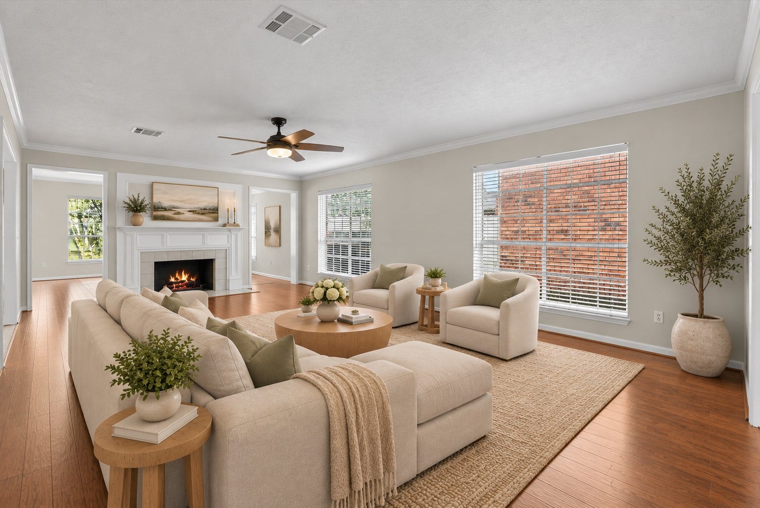 2108 Cherry Hills Drive, League City, TX 77573 Expansive living room anchored by a cozy fireplace.