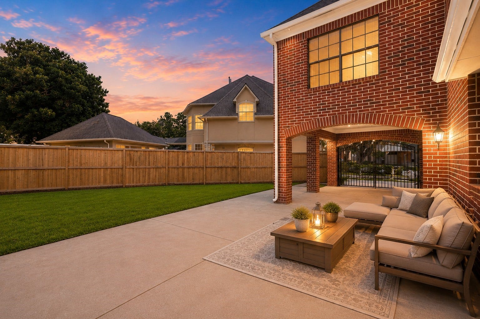 16 Fosters Court, Sugar Land, TX 77479 Virtually Staged: A concrete patio and covered outdoor area provide plenty of space for relaxing, entertaining, or creating a customized outdoor living space.