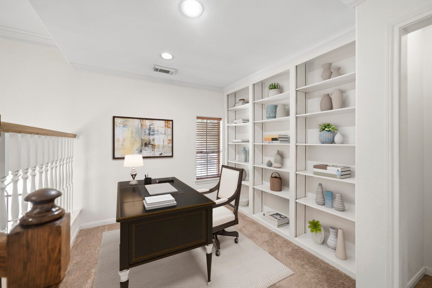 16 Fosters Court, Sugar Land, TX 77479 Virtually Staged: The spacious area is currently arranged as a home office and offers plenty of flexibility for a workspace, study area, or additional sitting space.