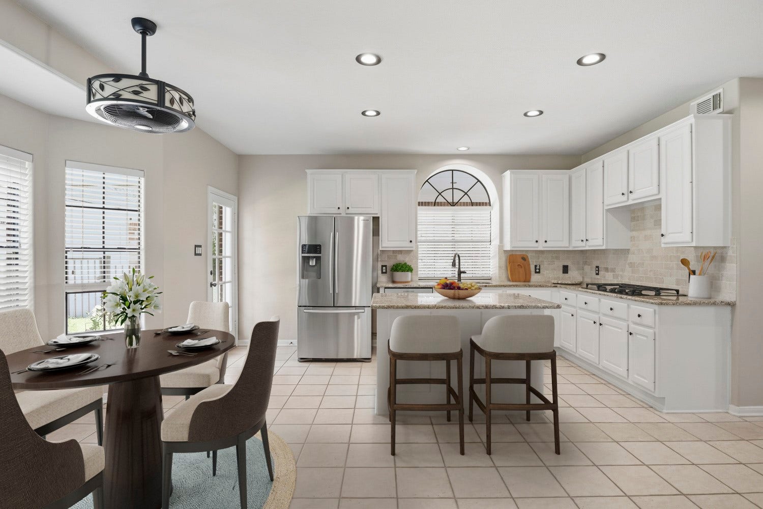 16 Fosters Court, Sugar Land, TX 77479 Virtually Staged: The open layout flows seamlessly into the adjoining breakfast area, creating a functional space for everyday dining and entertaining.