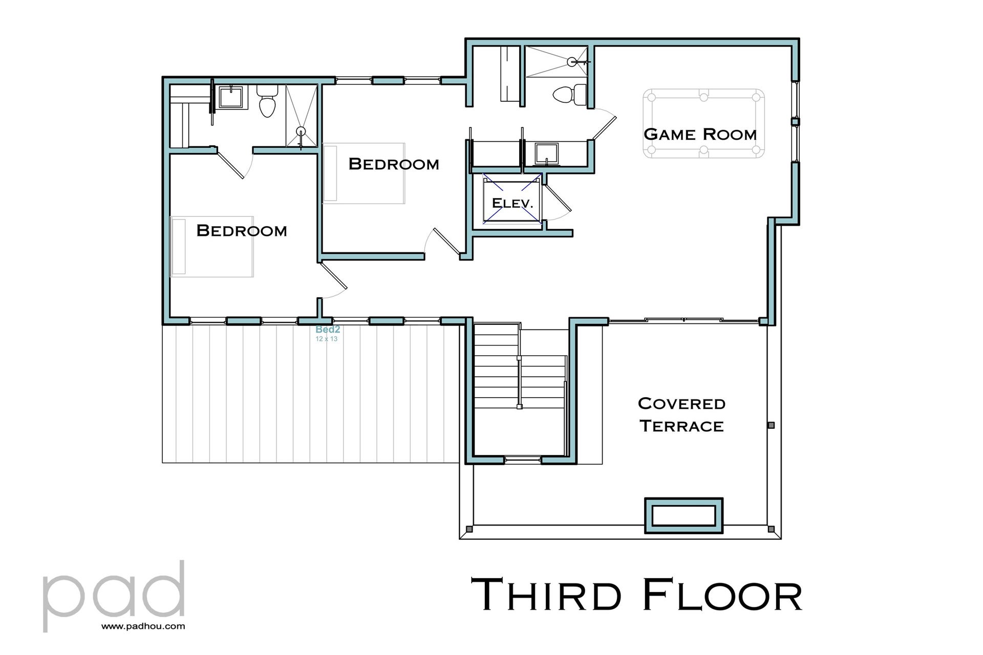 5409 Chevy Chase, #D, Houston, TX 77056 Third Floor Plan - Unit D