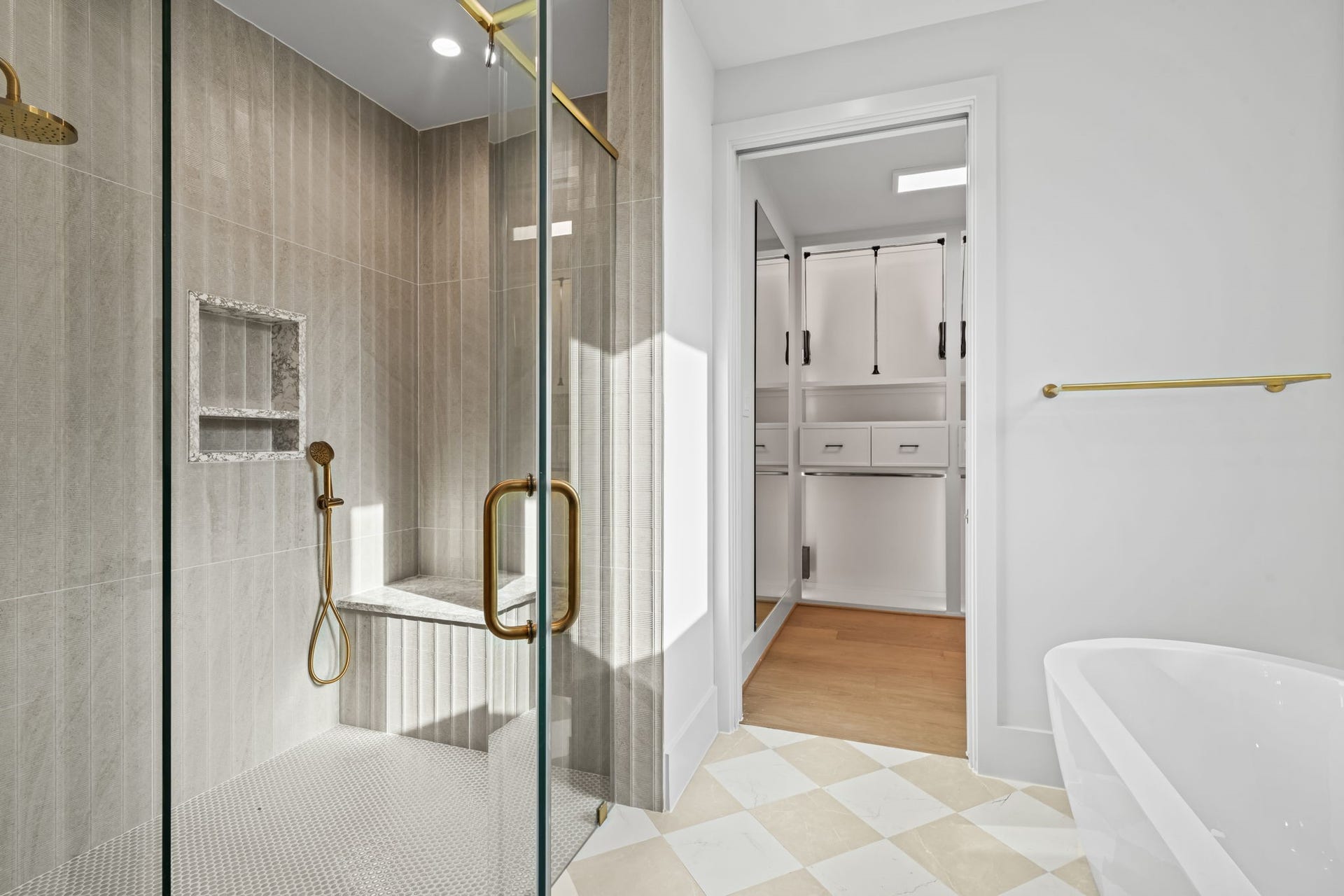 5409 Chevy Chase, #D, Houston, TX 77056 Primary bathroom walk-in shower, garden tub, and second walk-in closet.