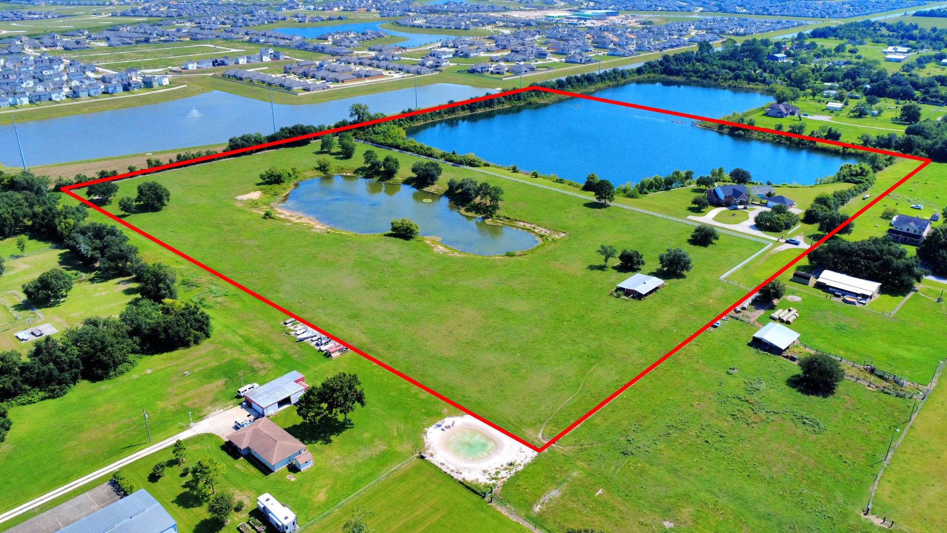 3237 Avenue G 1/2, Santa Fe, TX 77510 Both available properties. Property line in red is not the exact property boundary line, It is showing what the seller iis currently using including the R.O.W. Buyer to verify property boundary lines.