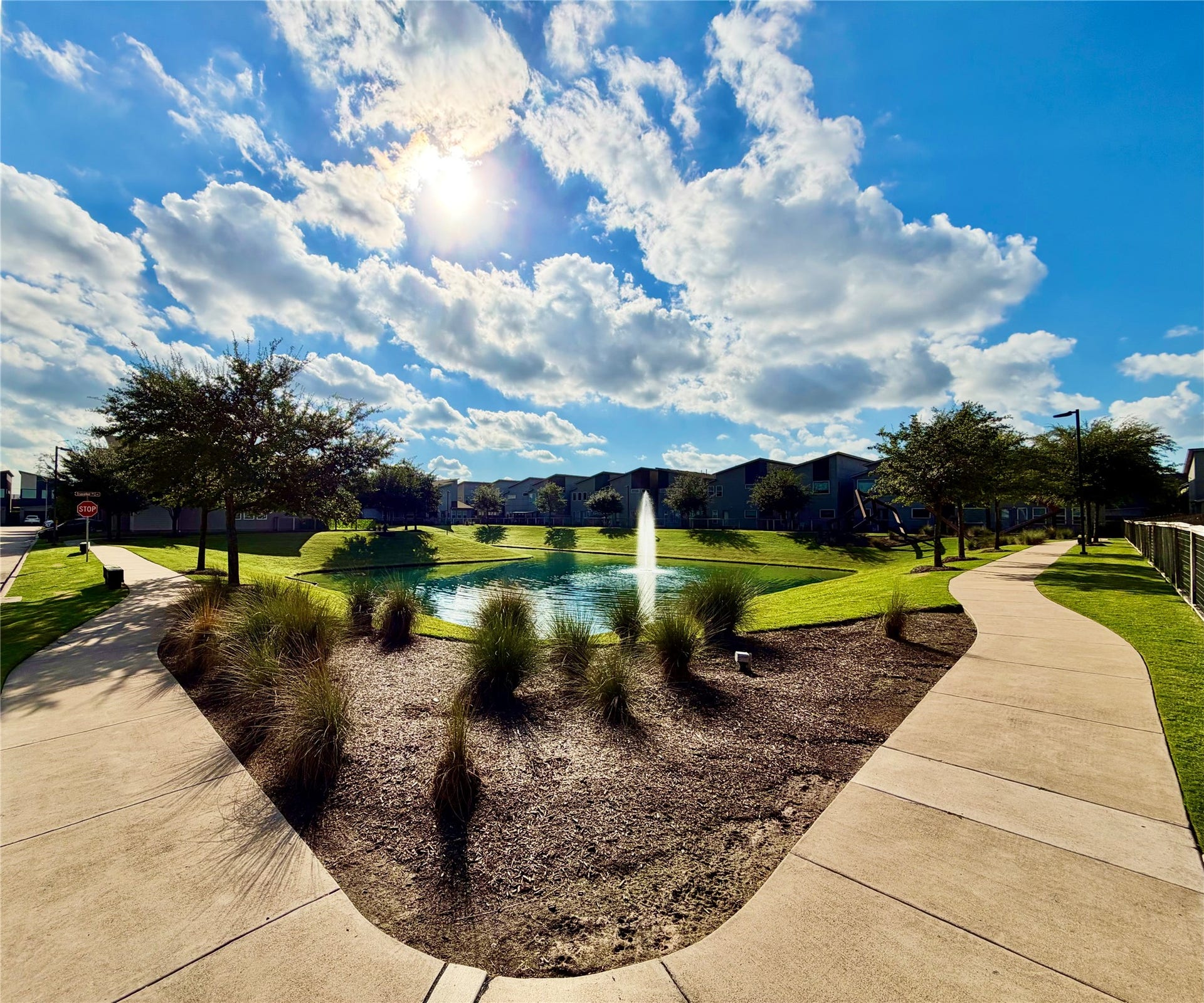 Neighborhood walking trail around the pond