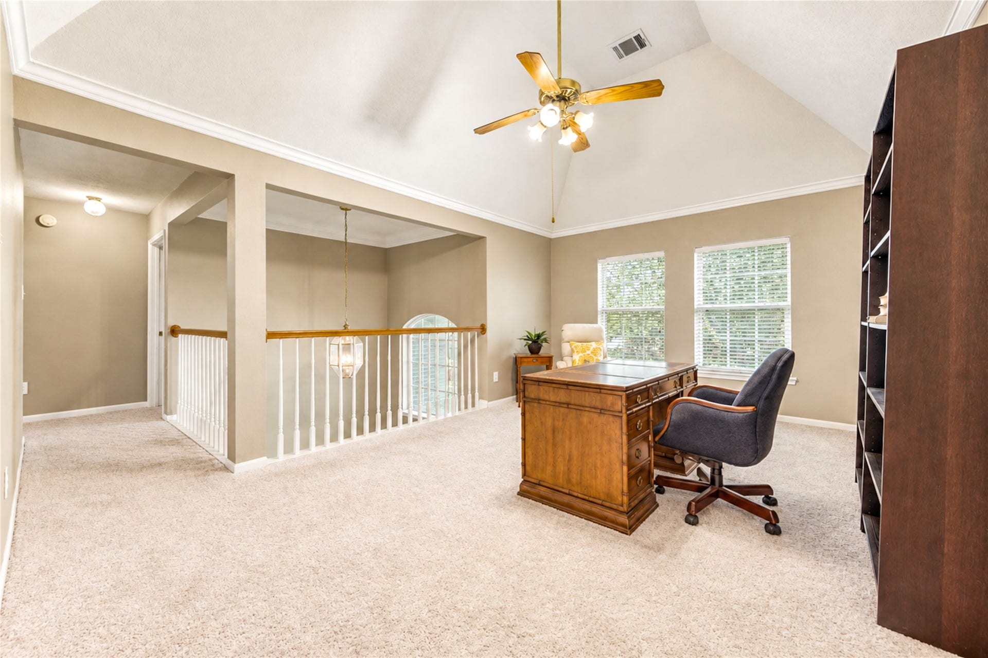 23338 Grand Springs Drive, Katy, TX 77494 New carpet (Sept 2026), high ceilings, a ceiling fan and great front yard views make this gameroom ready for any extra room need.