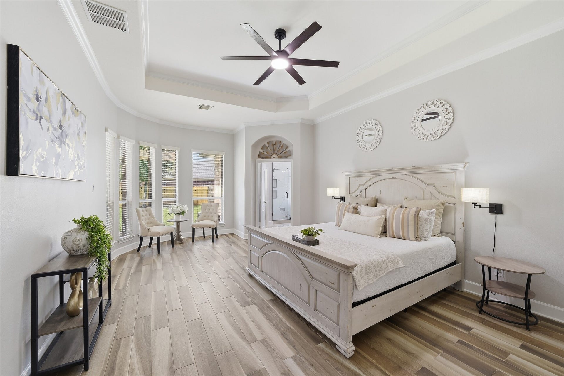 2710 Golden Larch Drive, Katy, TX 77494 The large primary bedroom has a beautiful tray ceiling, new light fixtures and plenty of space for a sitting area.