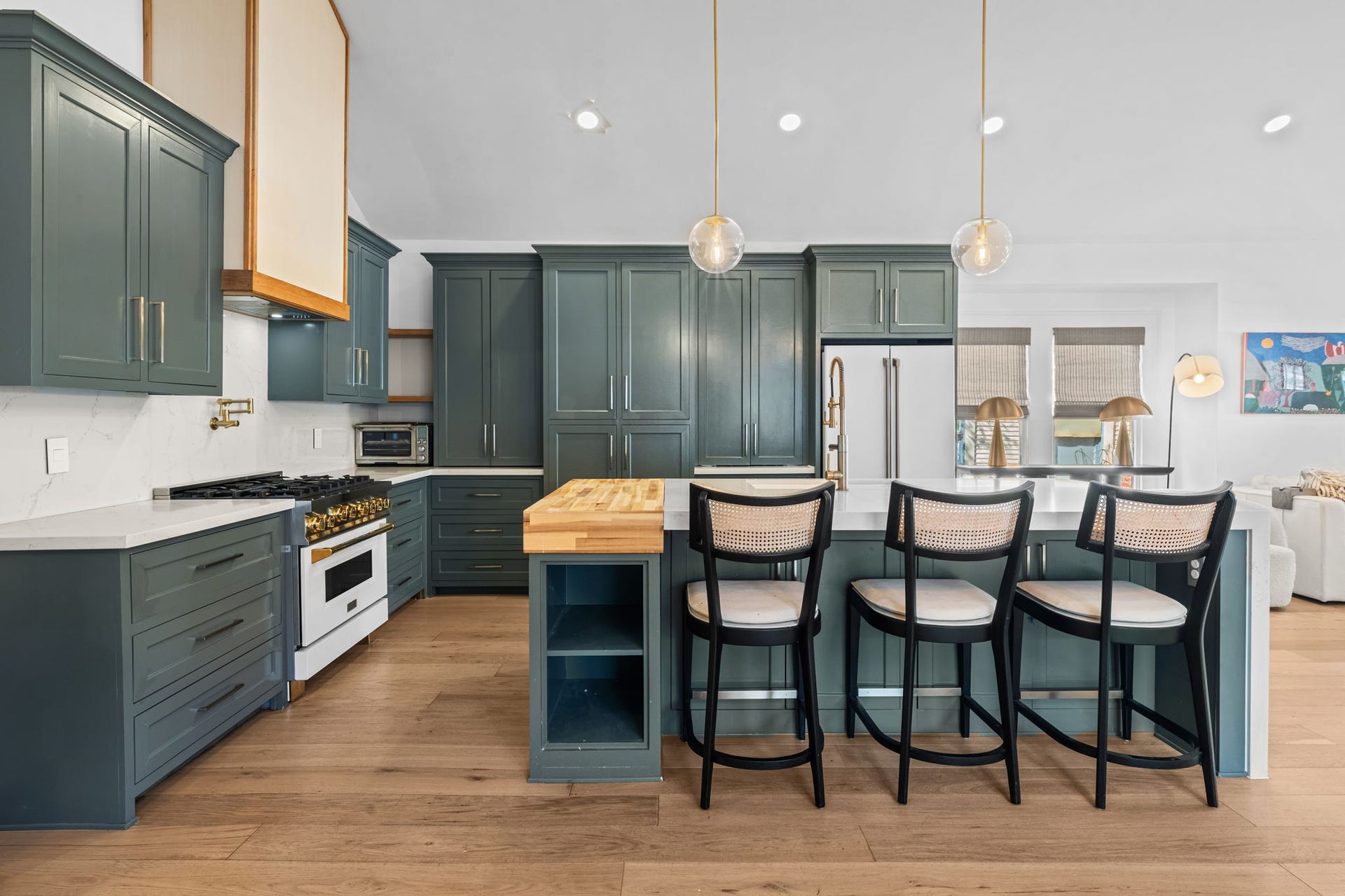 High end gas range with custom cabinetry