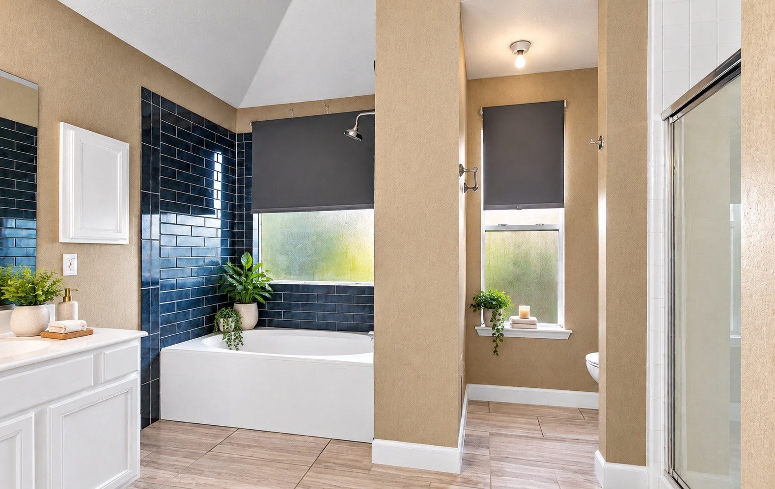 A standing shower with a soaking tub!