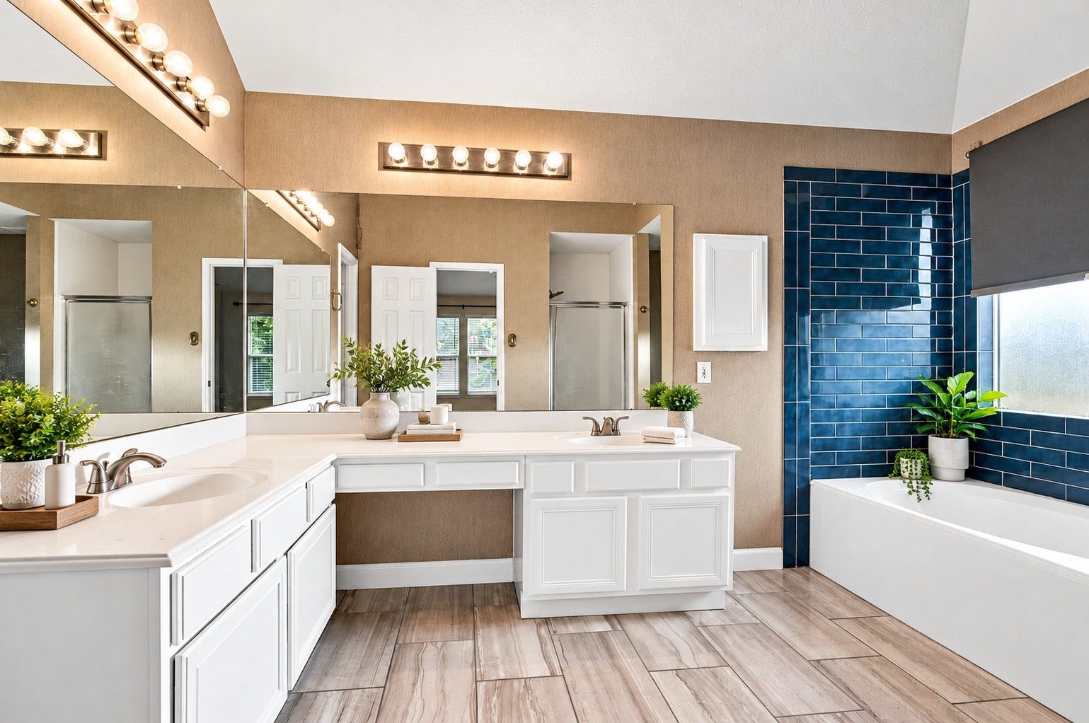 This home as a soaking tub and a walk in shower!