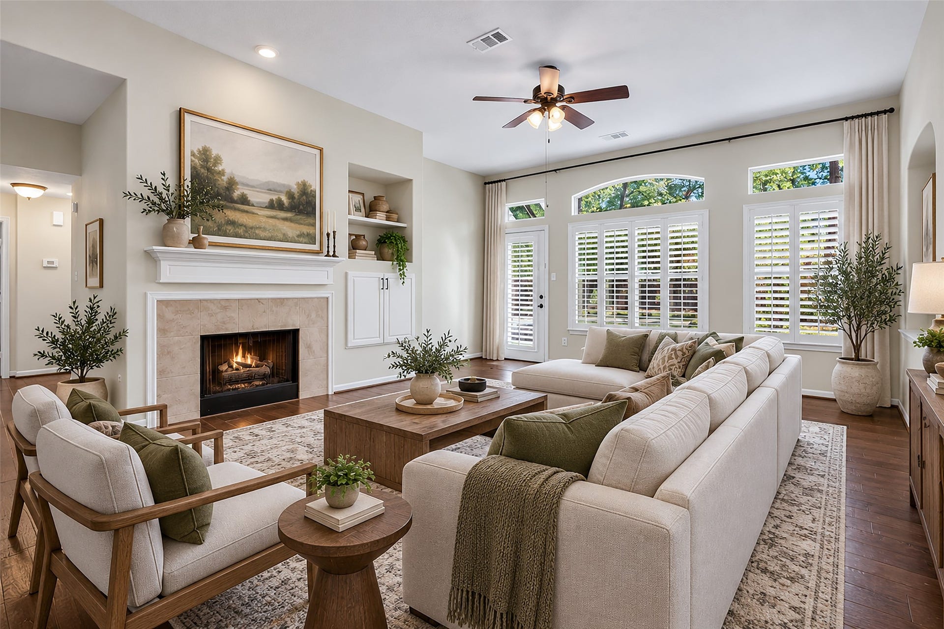 39 Currymead Place, The Woodlands, TX 77382 Virtually Staged Living Room and Fire Place