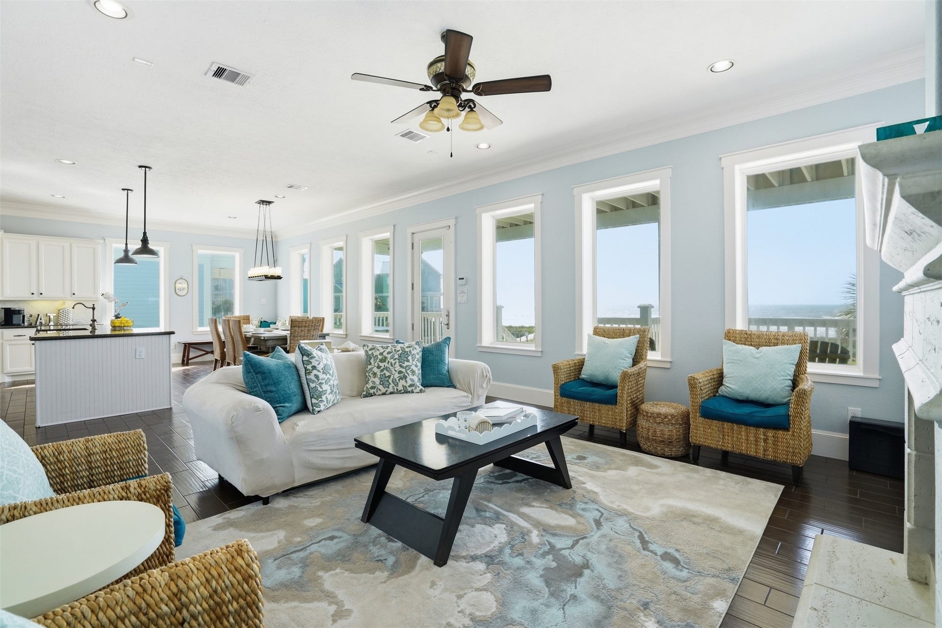 11622 Beachside, Galveston, TX 77554 Bright and airy living space with large windows offering ocean views and open floor plan. Perfect for relaxed coastal living.