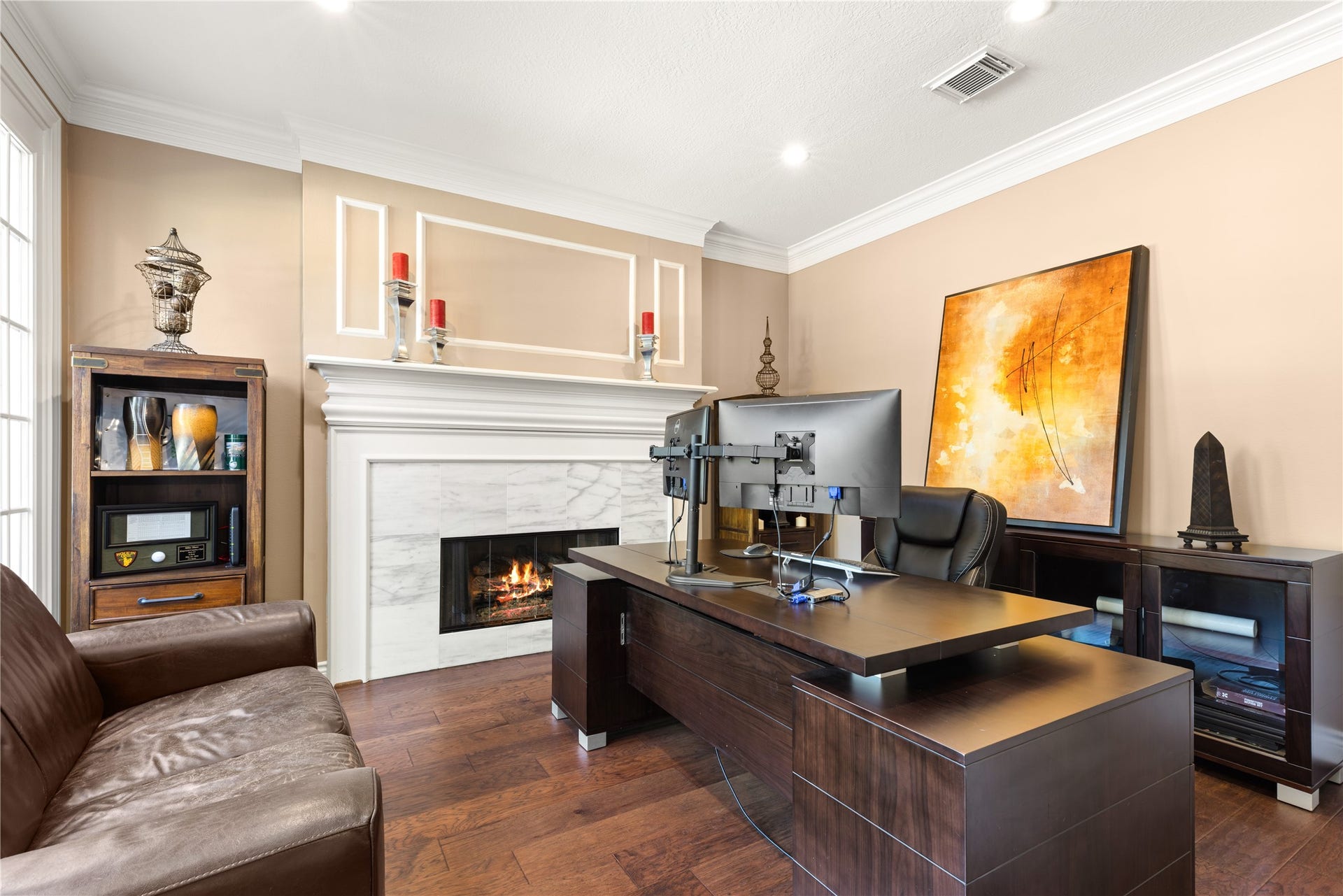 2214 Kings Trail, Kingwood, TX 77339 Study with gas fireplace at front of home