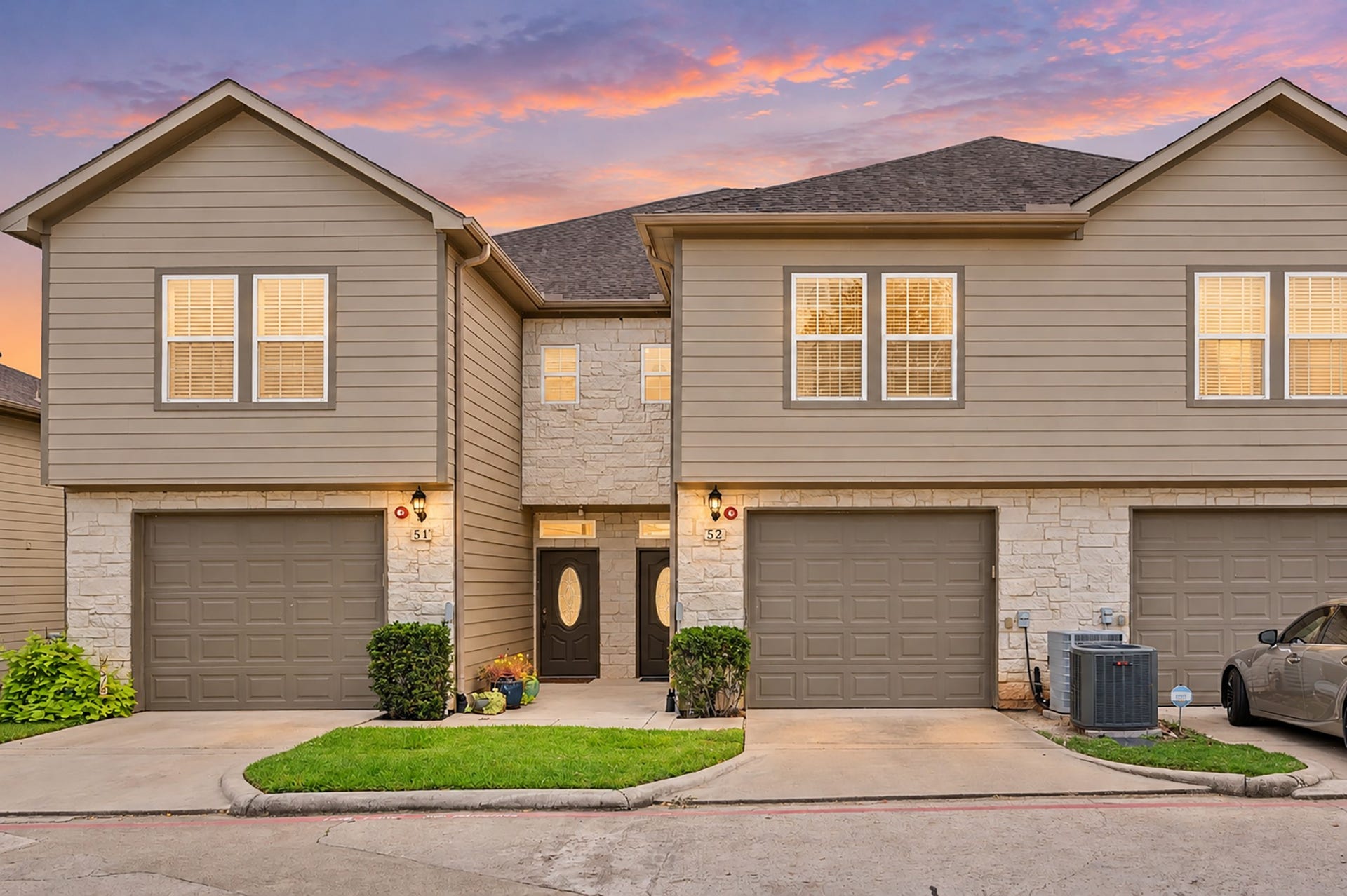 17570 W Highway 105 W, #52, Conroe, TX 77356 evening view of townhome front