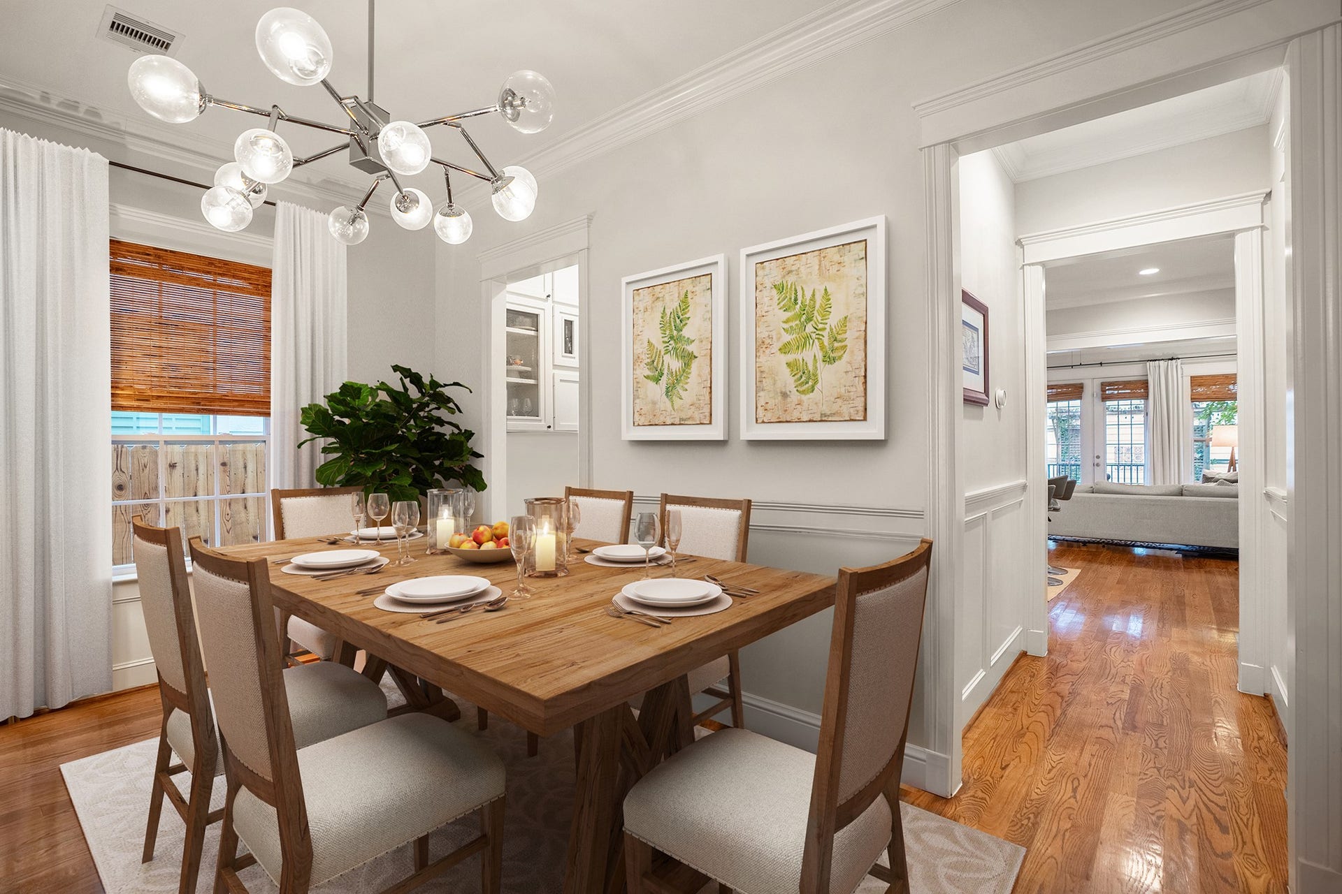 840 Tulane Street, Houston, TX 77007 This is a staged picture with a dining room table. This space is large enough to seat 10-12 for your holiday dinner parties.