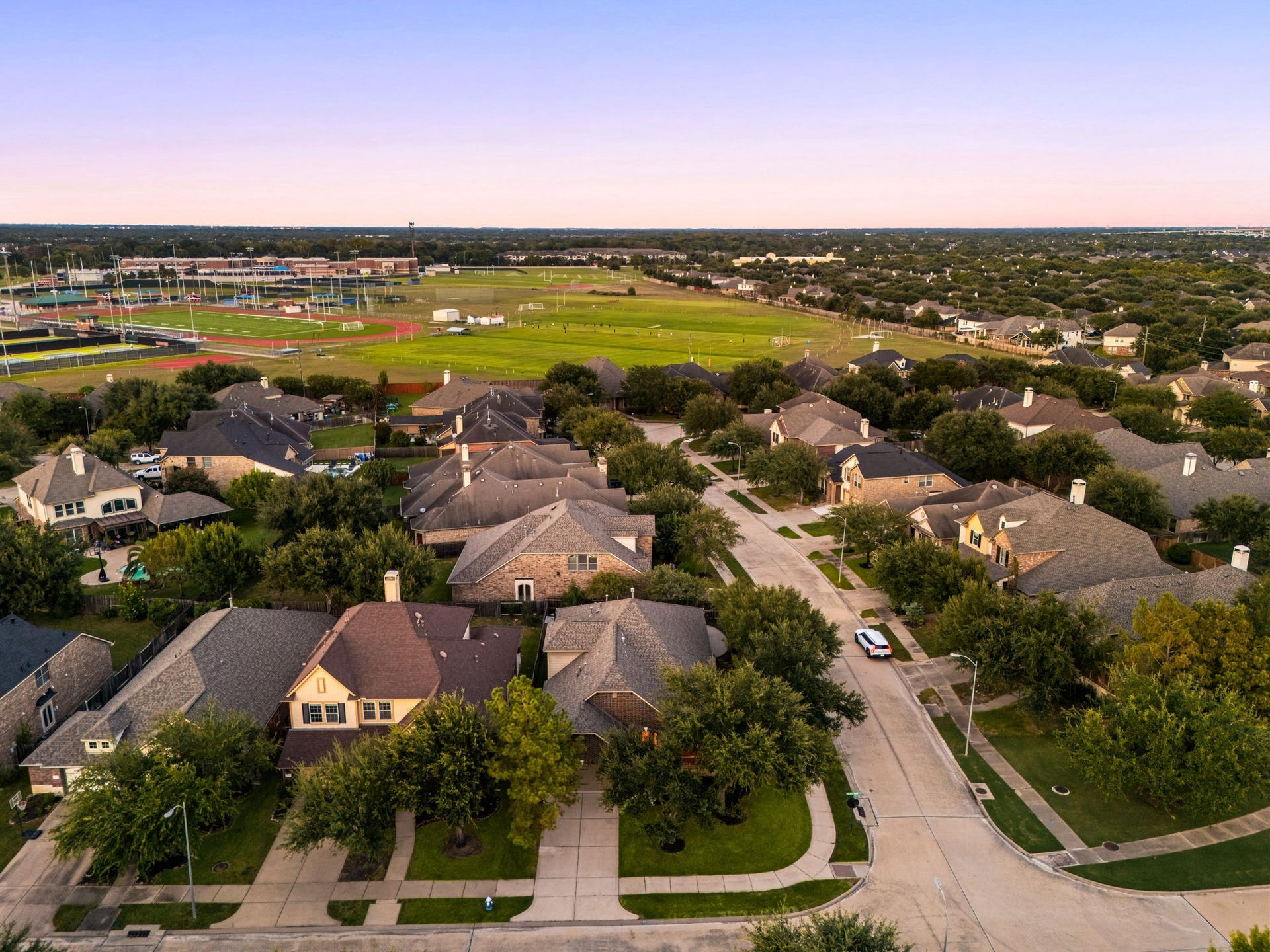 9430 Amethyst Arbor Lane, Katy, TX 77494 Aerial view of 9430 Amethyst Arbor with a larger perspective of the proximity to Seven Lakes High School.
