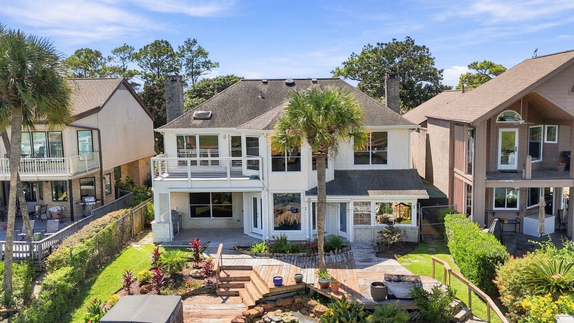 932 Plantation Street, League City, TX 77573 An aerial view shows off the home's waterfront setting on Clear Lake.