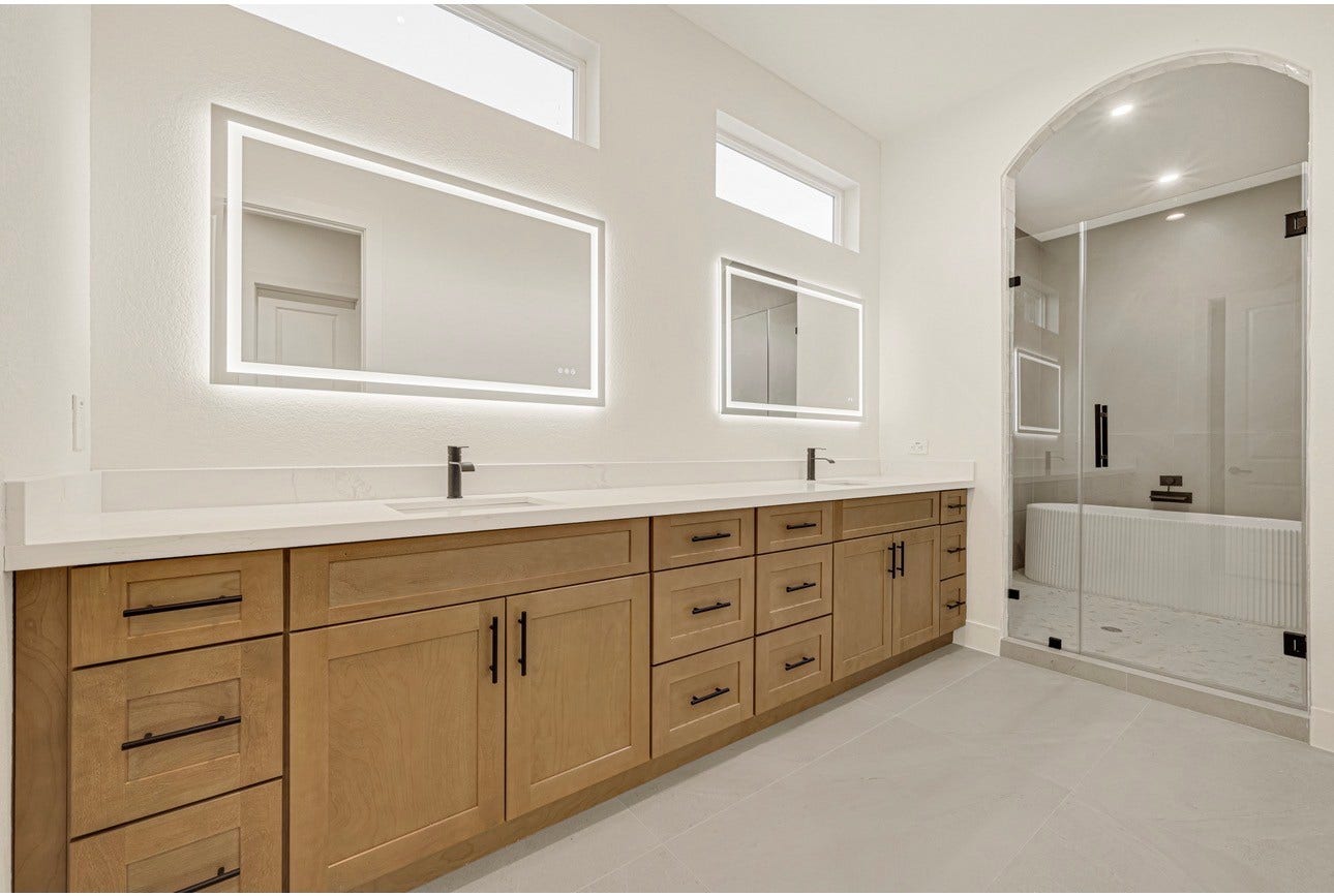 Beautiful primary bathroom with dual sink