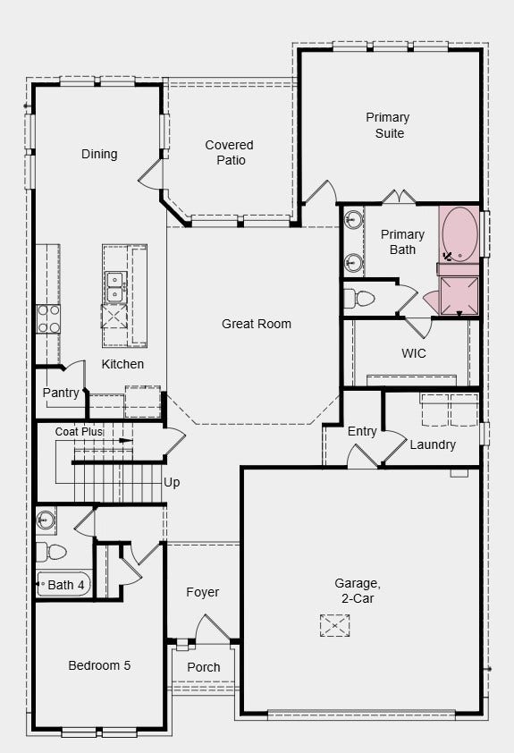 9119 Hollindale Park Drive, Cypress, TX 77433 First Floor Plan - Additional Highlights Include: slide-in tub at primary bath and gas line at patio