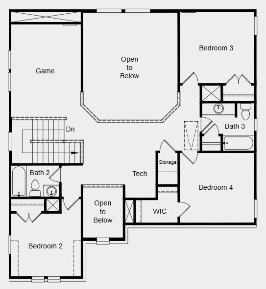 9119 Hollindale Park Drive, Cypress, TX 77433 Second Floor Plan - Additional Highlights Include: slide-in tub at primary bath and gas line at patio