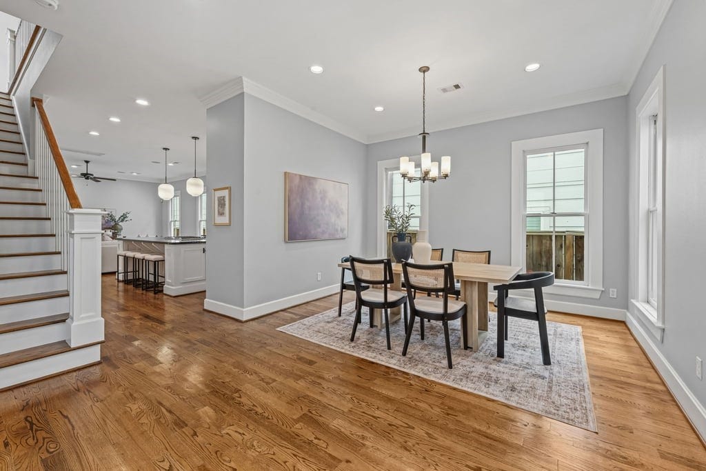 Seamless flow between the dining room and kitchen creates an ideal setting for entertaining.