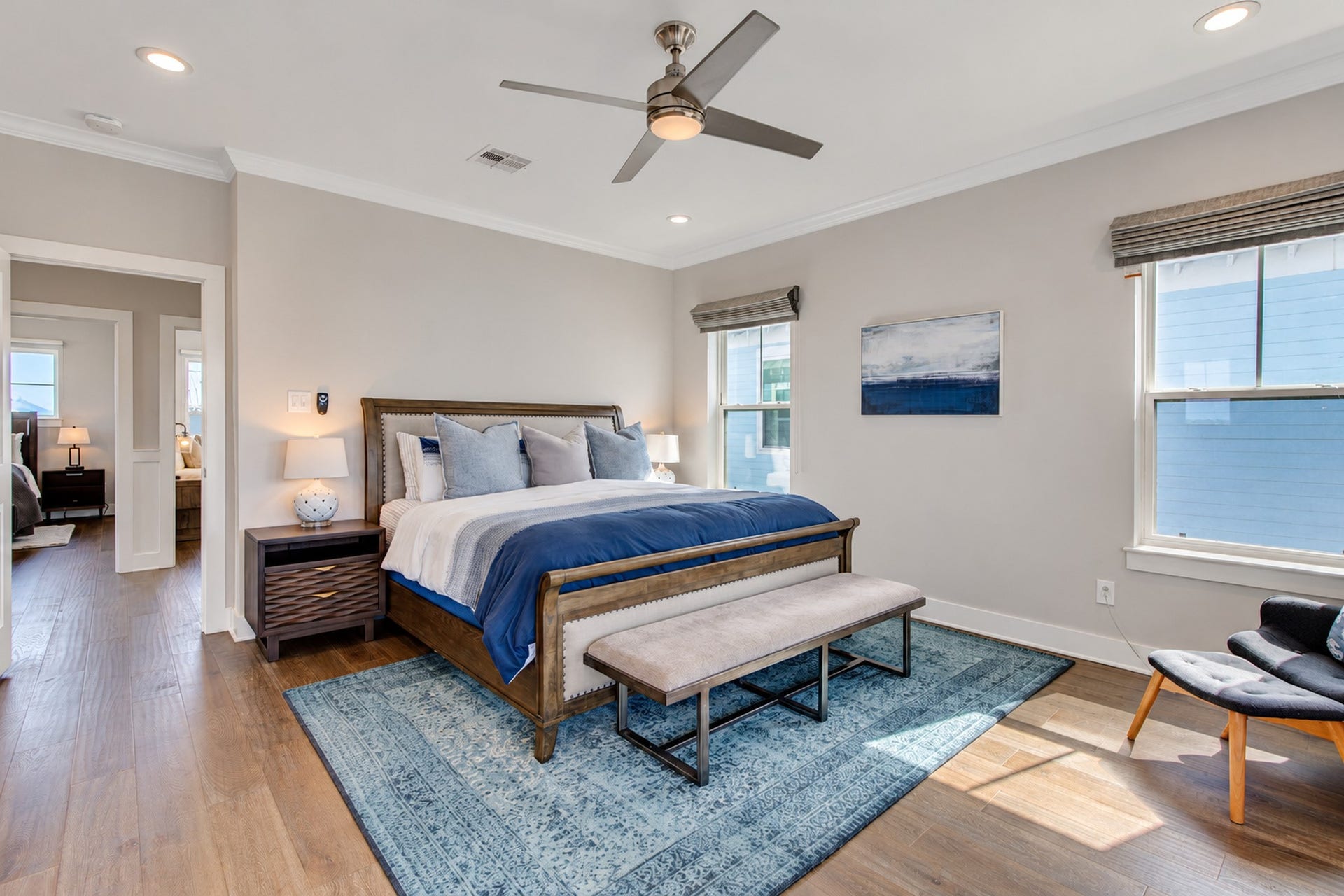 3802 Abalone Road, Galveston, TX 77554 At the top of the stairs to your right, on the southwest side of the home, is the primary bedroom.