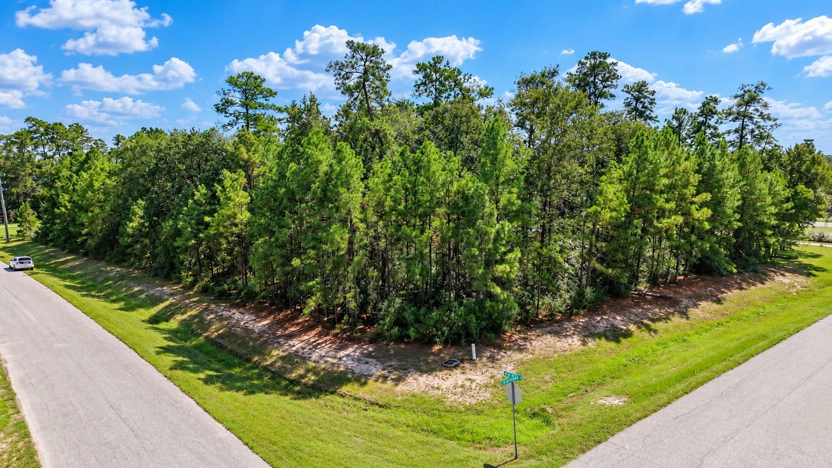 Beautifully wooded 1.46-acre corner homesite in Benders Landing Estates.