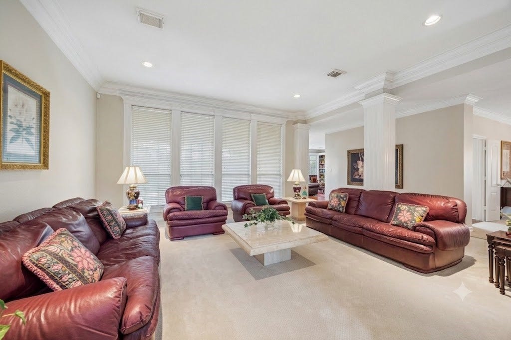 The window drapes are AI removed so you can see what it looks like without them. The furniture is available too.