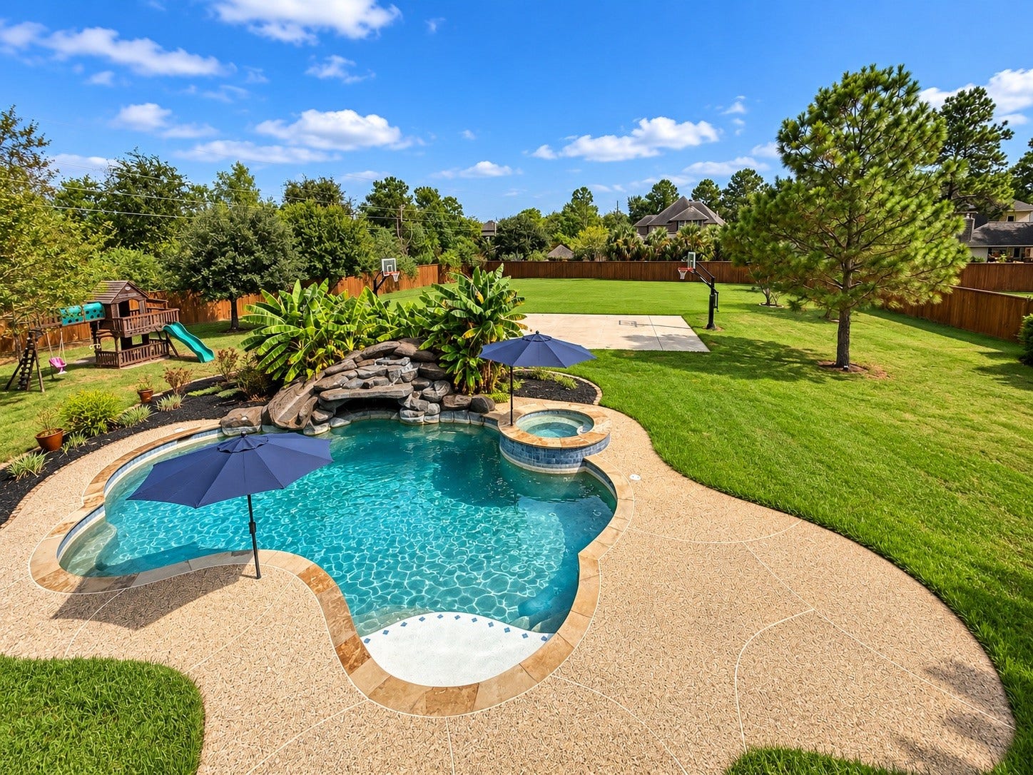 7 Compton Manor Drive, Spring, TX 77379 Pool photo from balcony virtually enhanced