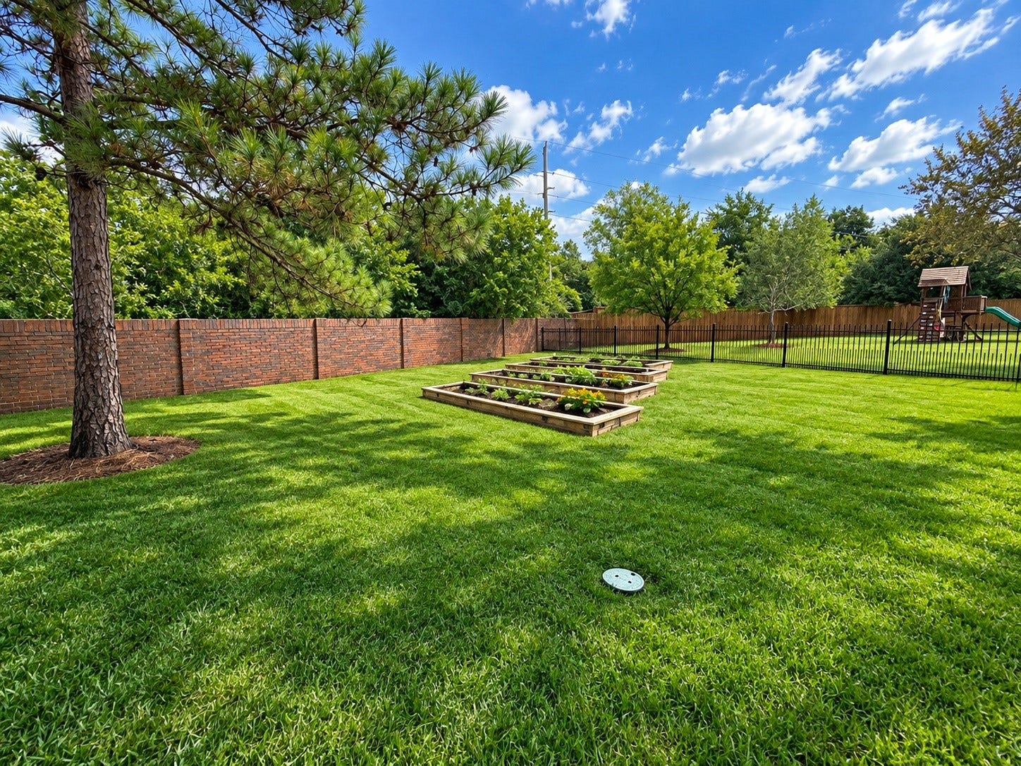 7 Compton Manor Drive, Spring, TX 77379 Fully Fenced in Side yard with plant beds and separate irrigation. Virtually enhanced.