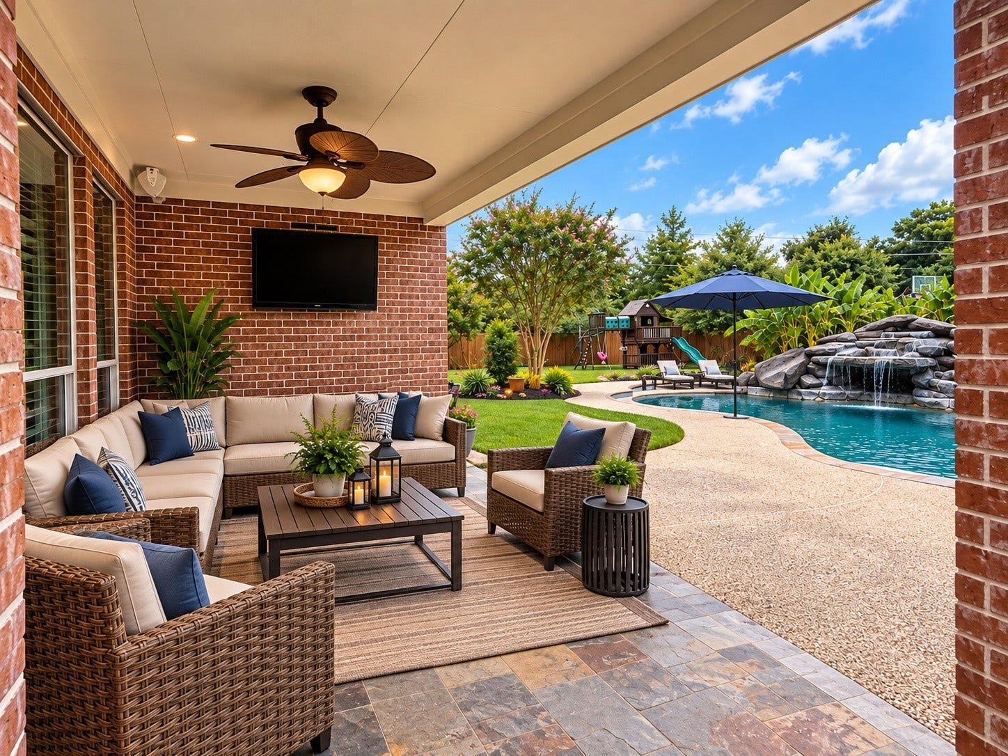 7 Compton Manor Drive, Spring, TX 77379 Covered patio. Virtually staged