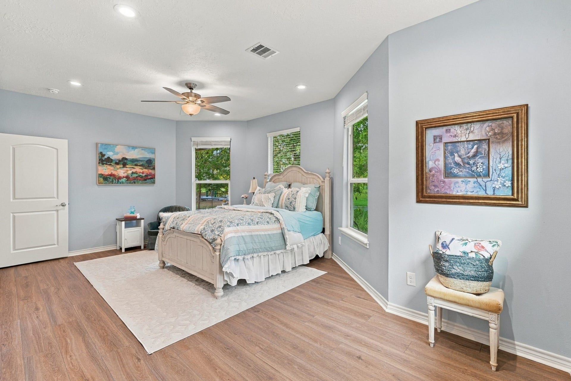 156 April Waters Drive W, Conroe, TX 77356 Paint color is soothing and the room has ample space for large furniture. The second and third bedrooms have extra large walk in closets offering plenty of space.