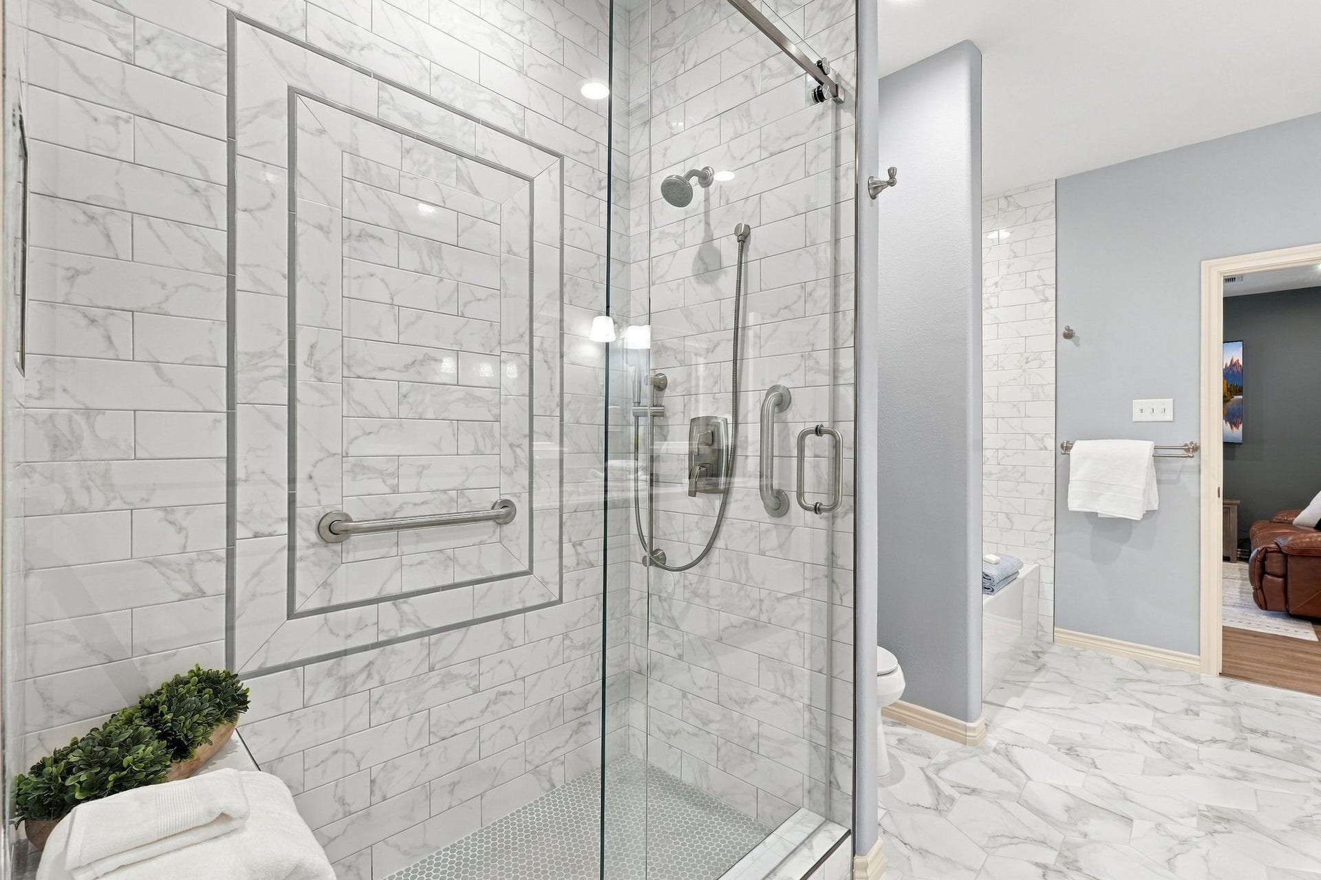 156 April Waters Drive W, Conroe, TX 77356 Large separate walk in shower.