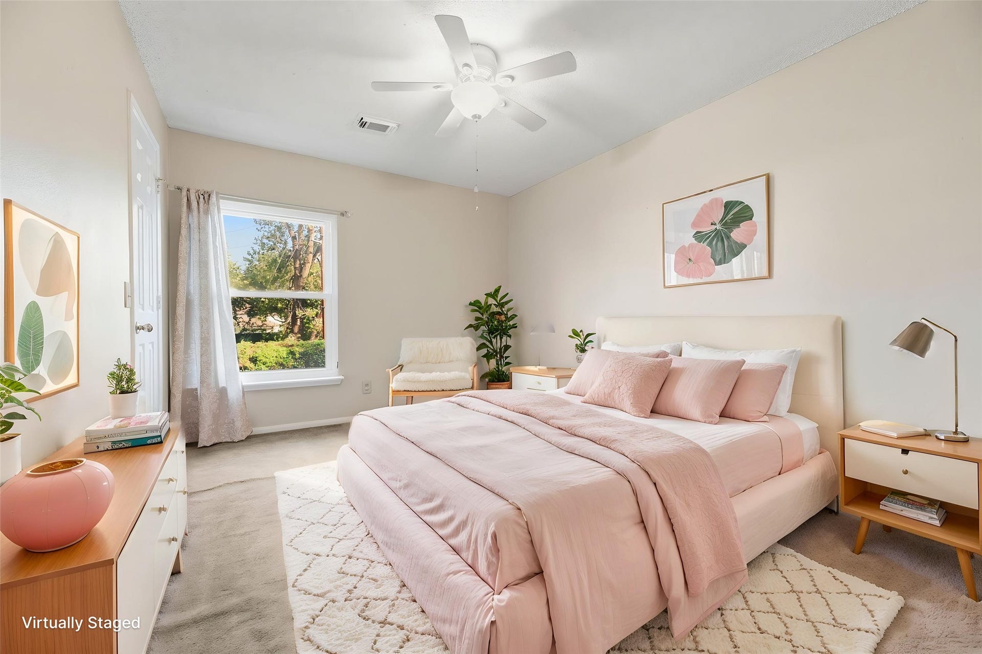 9922 W Cedaredge Drive, Houston, TX 77064 Virtually Staged -- Secondary bedroom #2 is also bright and spacious with large window overlooking the backyard.