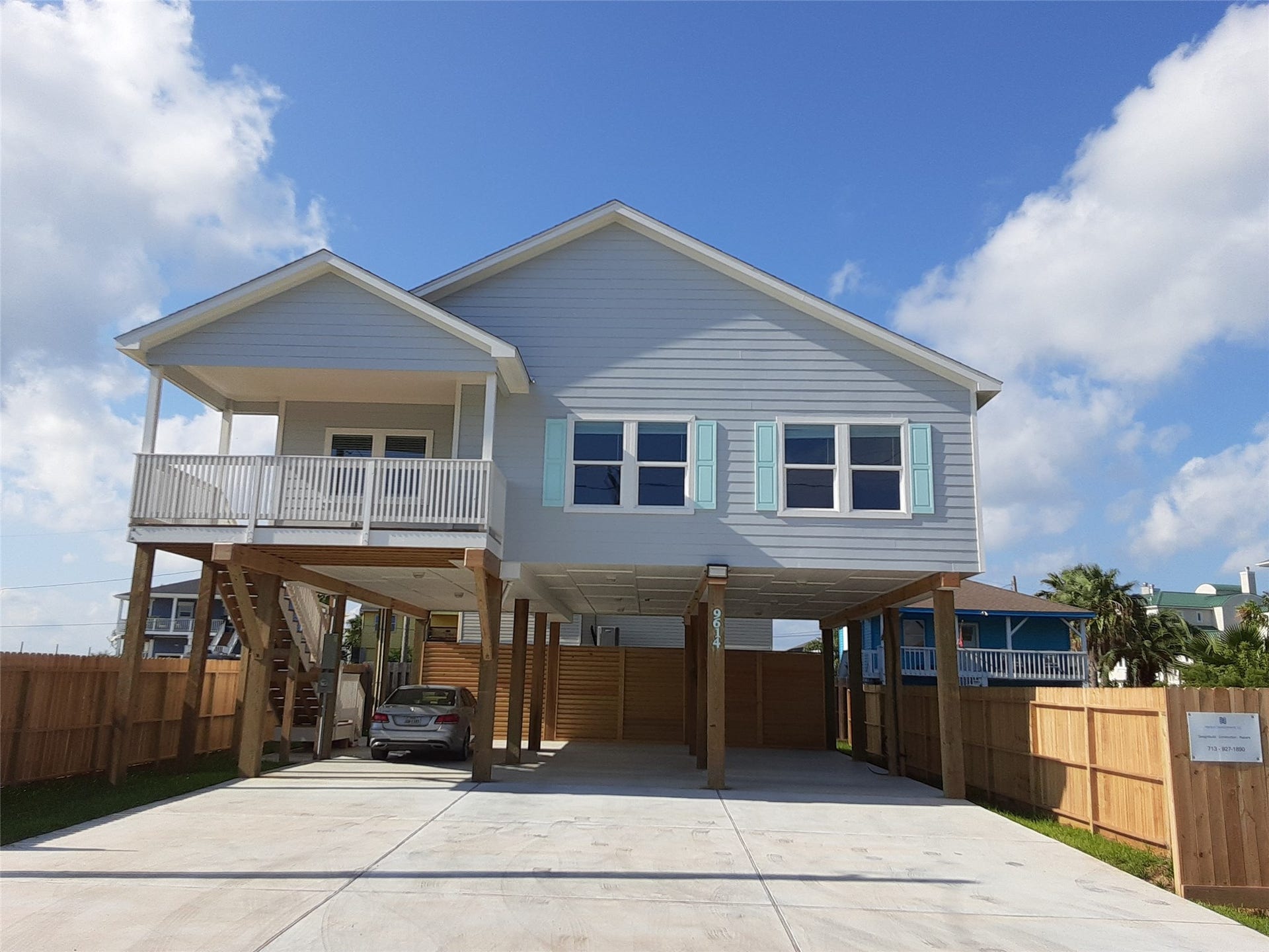 21325 Gulf Drive, Galveston, TX 77554 This home has a welcoming entrance with plenty of room for guest to park when entertaining friends and family in this beautiful home. There is an abundance of shaded space under the home to possibly make an outdoor kitchen and lounge area to relax and enjoy the water views.