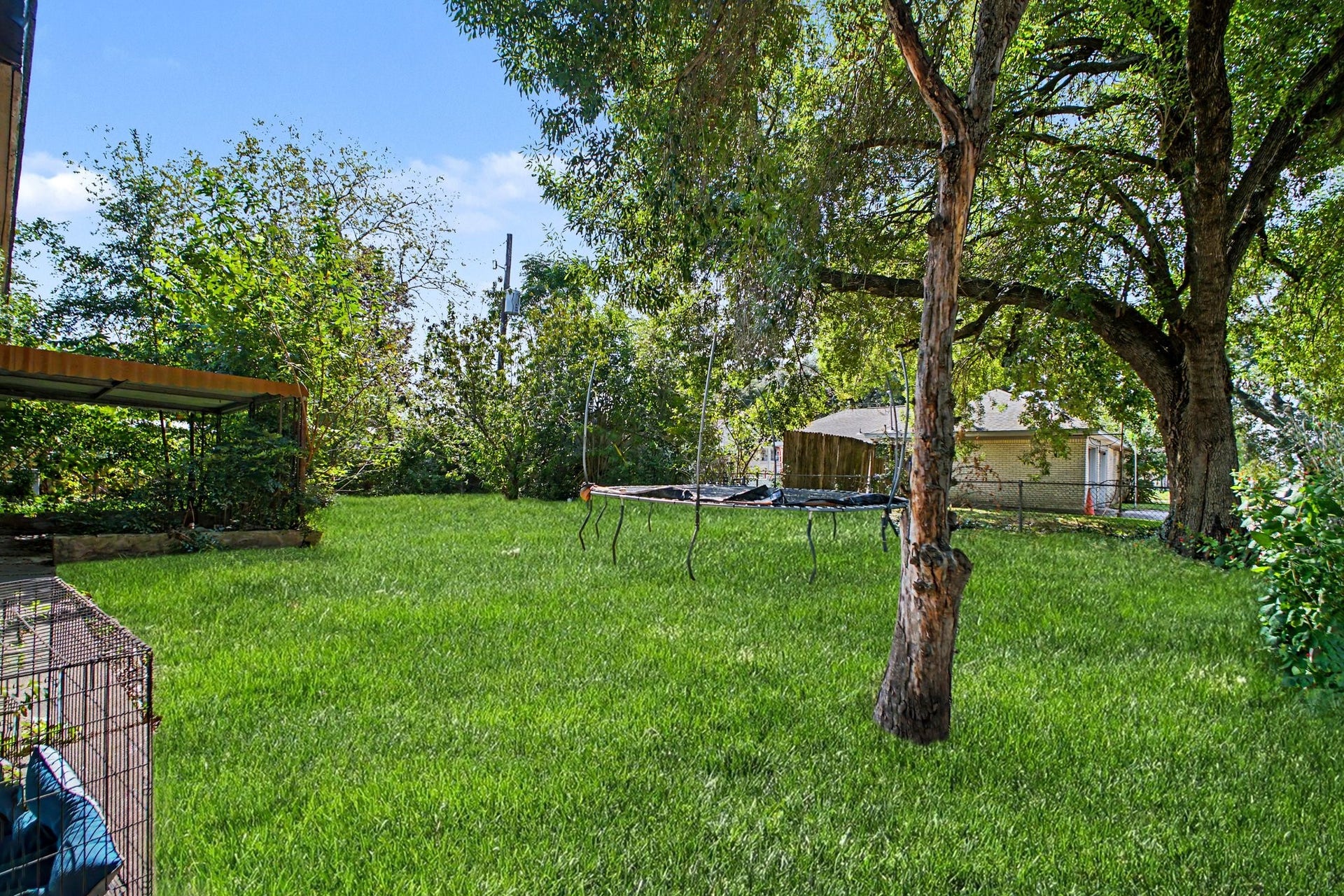 Wide-angle view of the sprawling backyard grounds, perfect for outdoor activities.