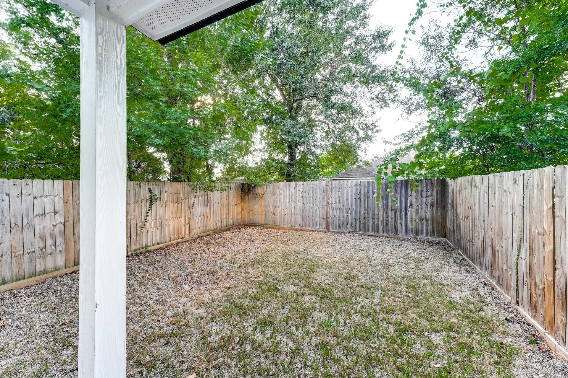 Private fenced backyard