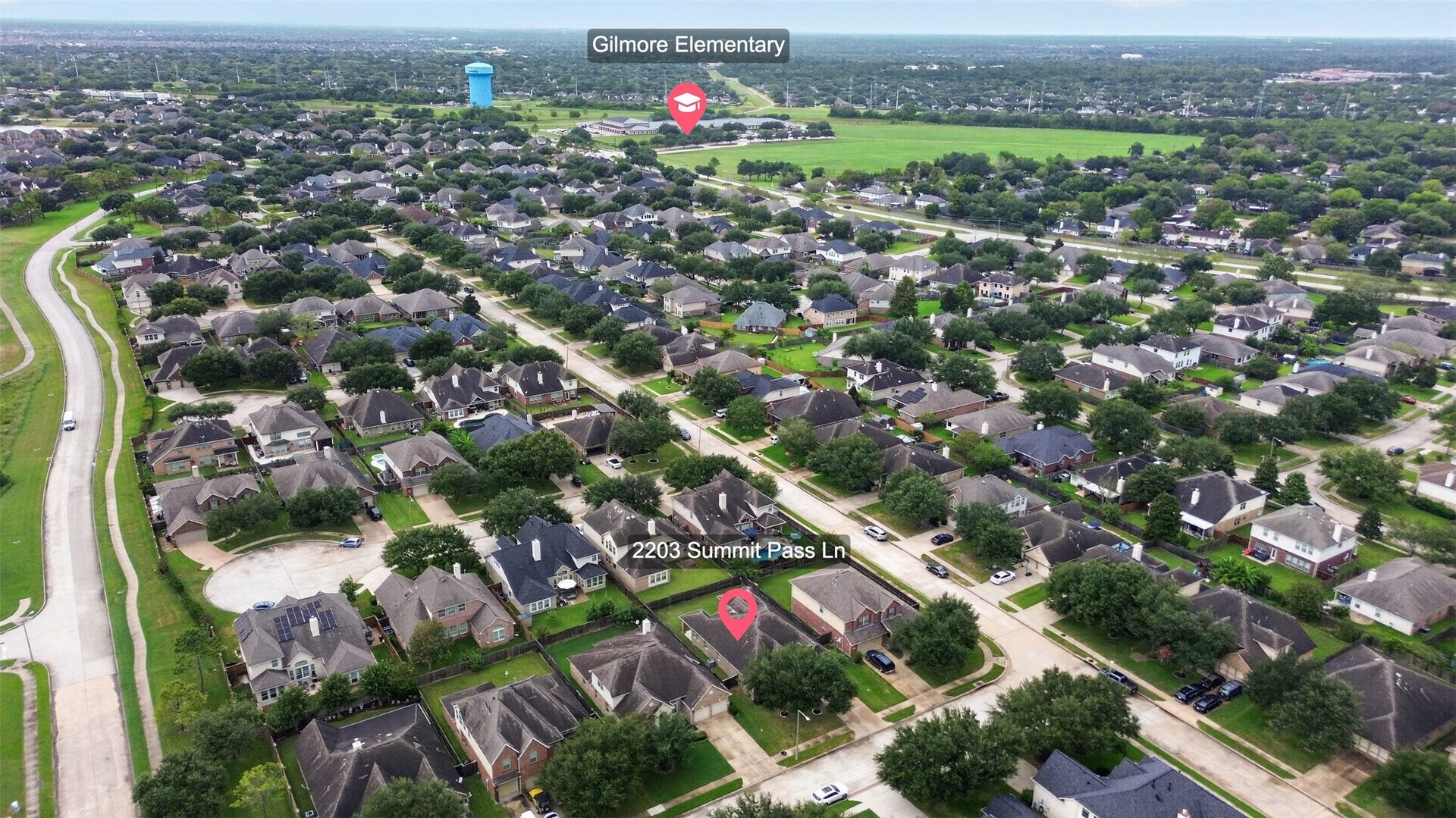 2203 Summit Pass Lane, League City, TX 77573 Aerial View showing the proximity to the nearest elementary school.