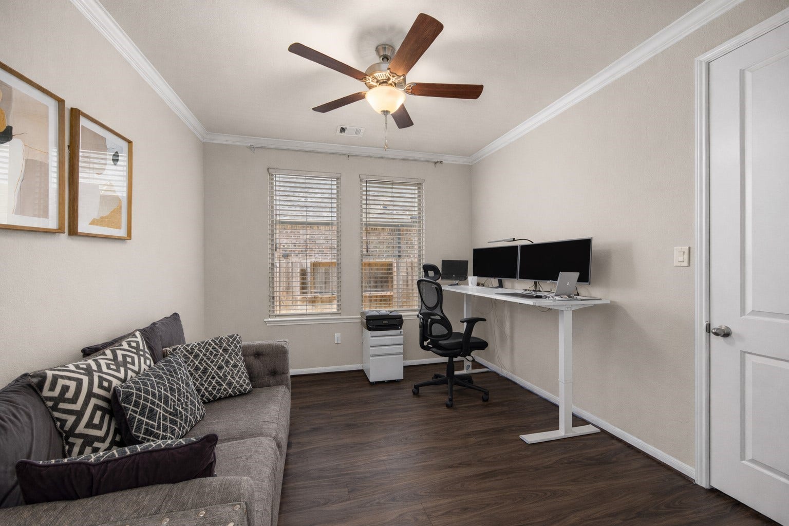 Office has French doors a walk-in closet to the right
