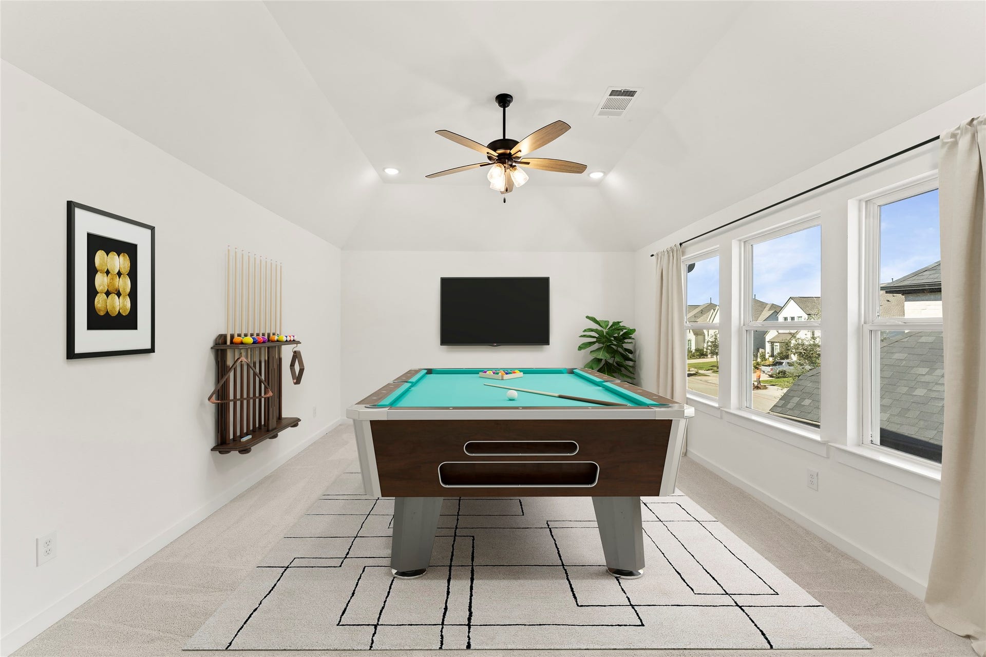1934 Pleasant Grove Drive, Missouri City, TX 77459 Head upstairs to discover a massive game room that is perfect for movie nights, hobbies, or a play area! This versatile bonus space even includes its own private powder room for maximum convenience.