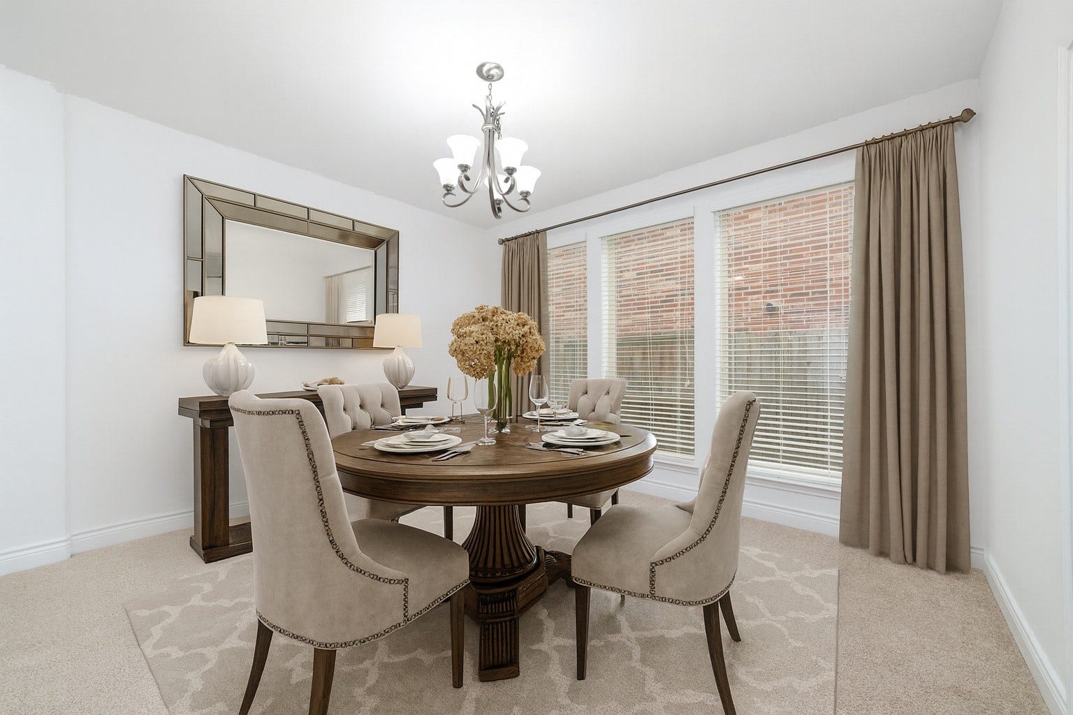 Virtually Staged - This elegant dining area seamlessly connects to a spacious kitchen.