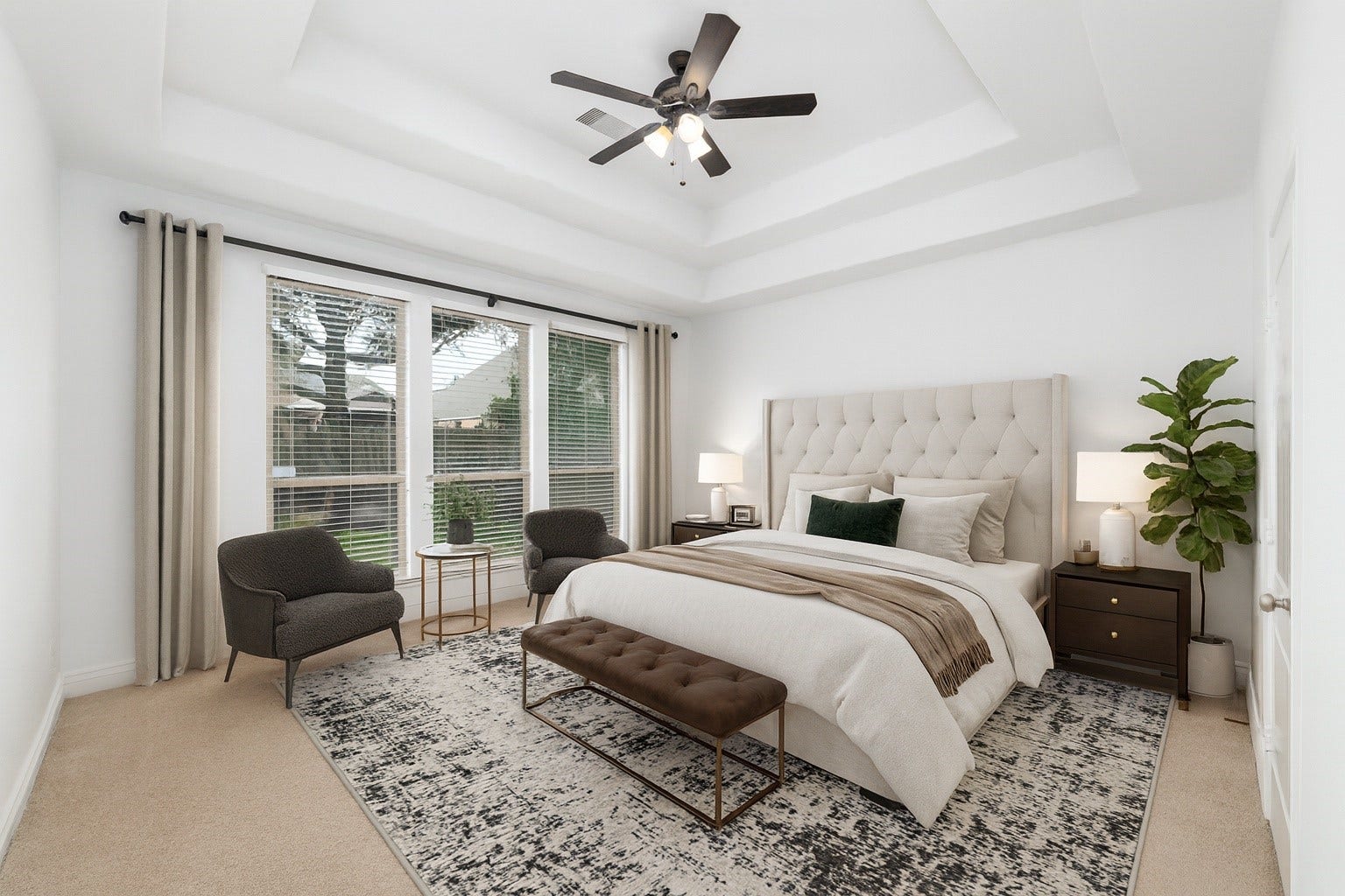 Virtually Staged - Modern recessed ceilings that enhance the master suite's contemporary feel.