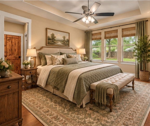 103 Begonia, Lake Jackson, TX 77566 Primary bedroom has been AI photo staged